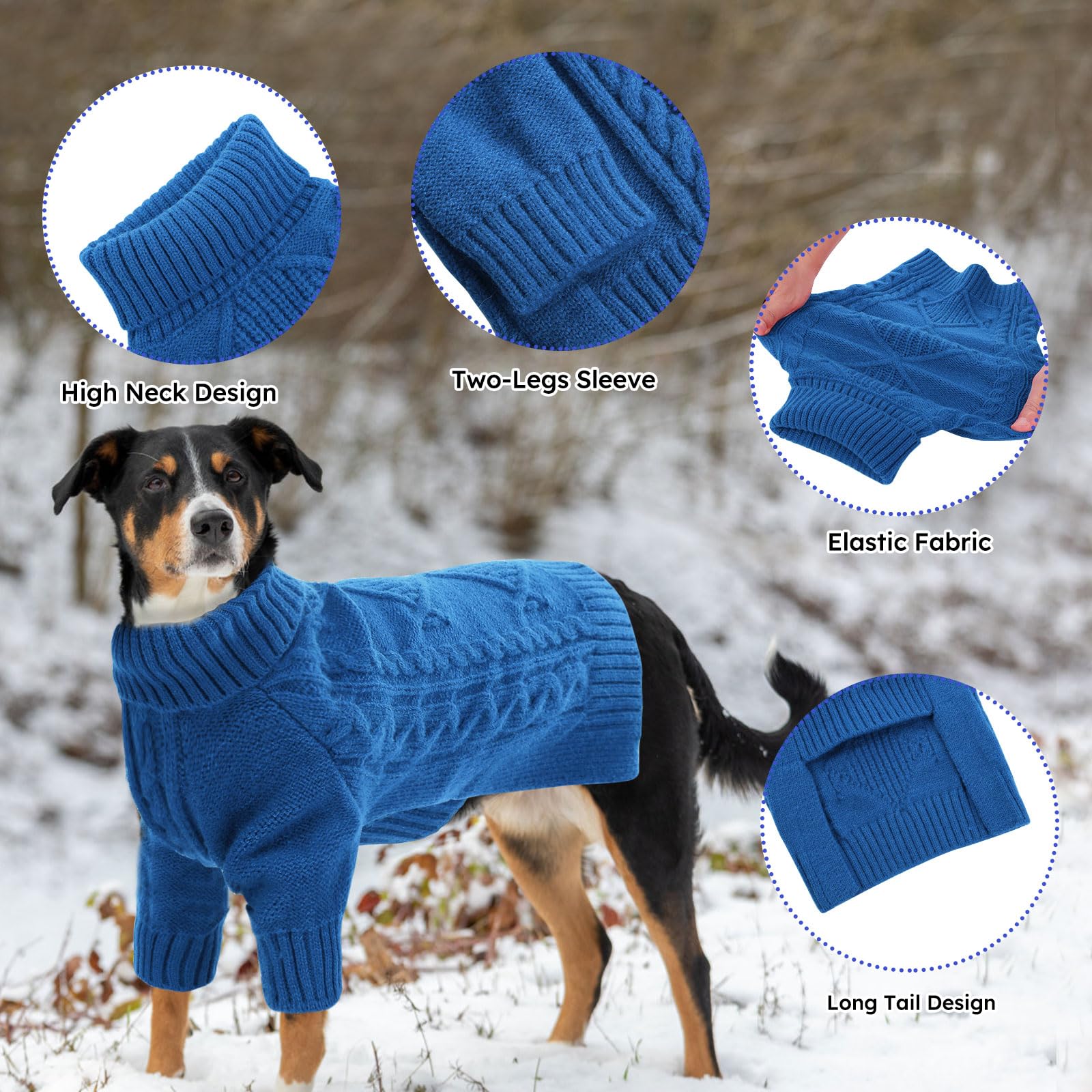 Asenku Knitted Dog Sweater Big Dog Winter Pullover With Turtleneck, Warm Multi-Breed Pet Outfit, Border Collie, Pit Bull, Golden