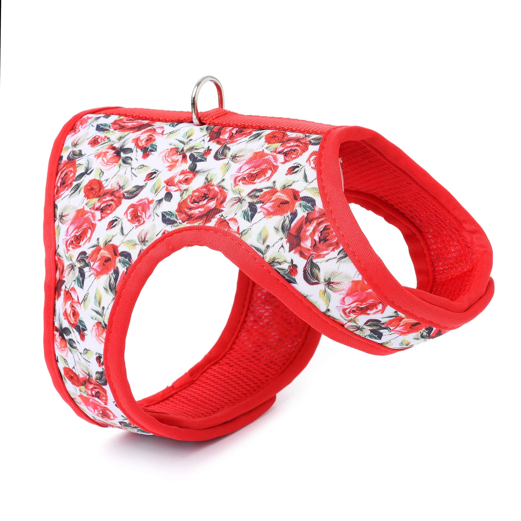 Mile High Life | Easy Get On Air Mesh Vest Harness | Spring Floral Collection | Adjustable Easy Closures Both Neck And Chest |20 Lbs Small Dogs & Cats | Red Rose | Xs Chest Size (14'-16')