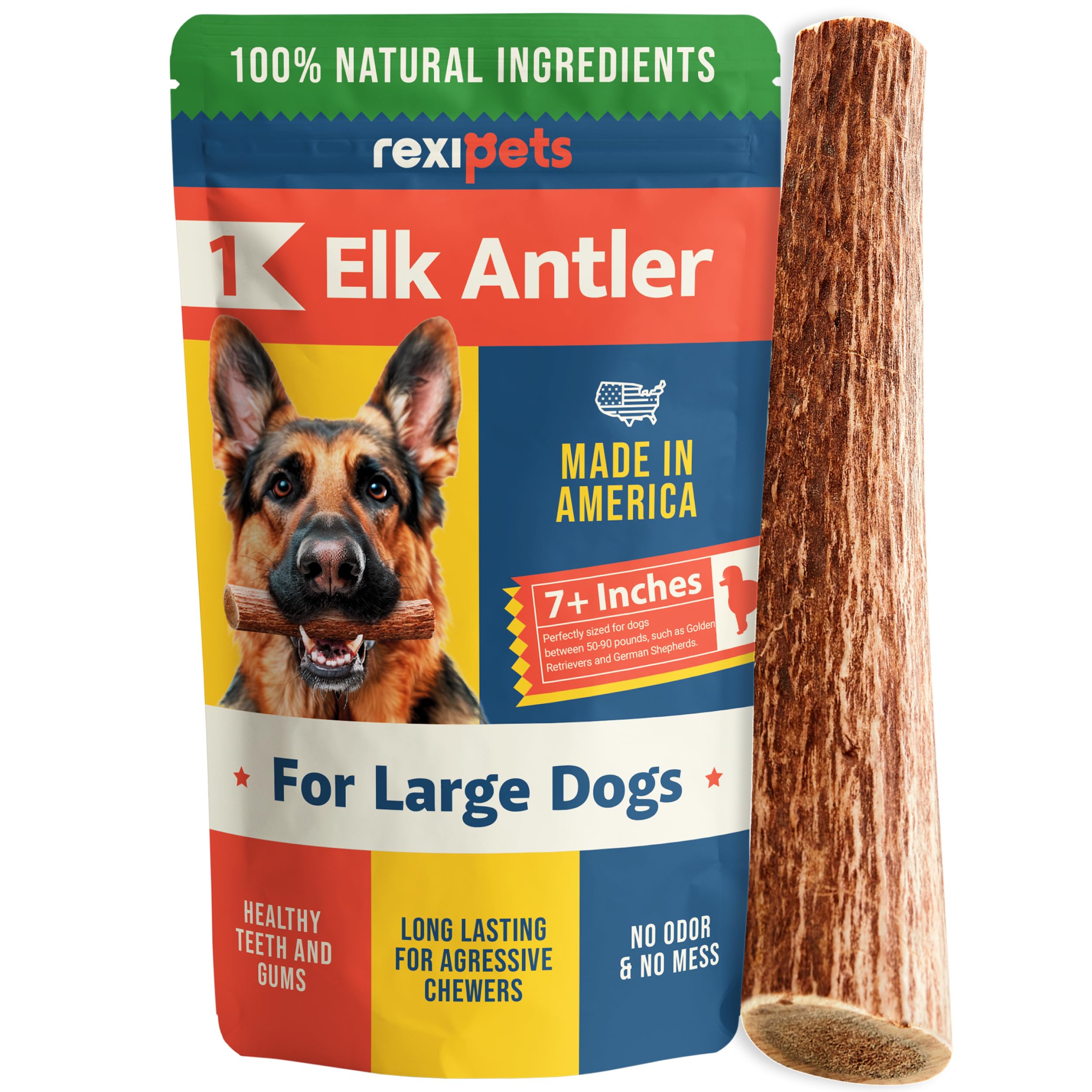 REXIPETS 100% Natural - Elk Antlers for Dogs - Naturally Shed in USA - Long Lasting Chews for Aggressive Chewers - Natural, Real