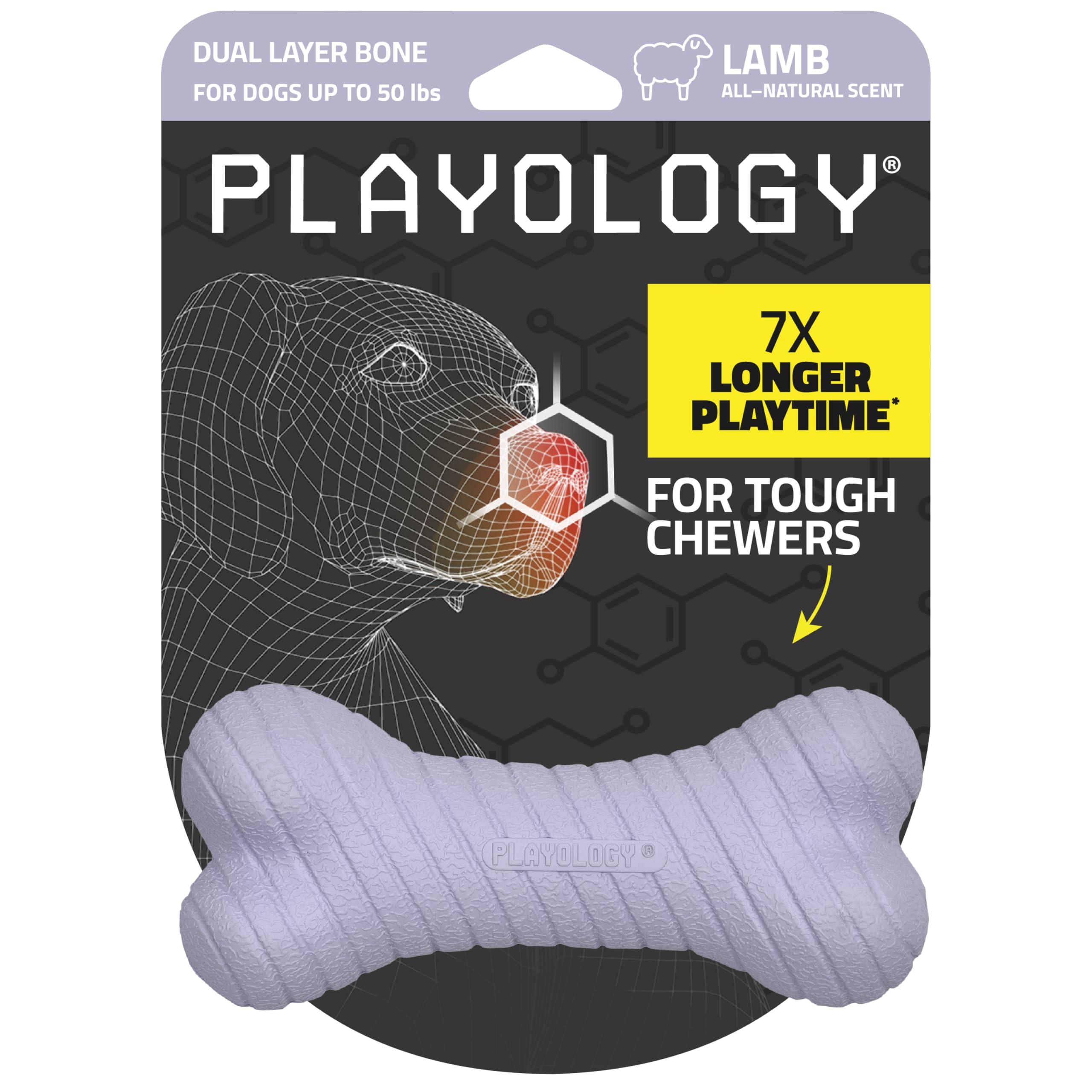 Playology Dog Toys | Dual Layer Bone Durable Chew Toy Bone for Dogs | Medium Lamb Scented Toy - Easy to Clean and Made from Non 