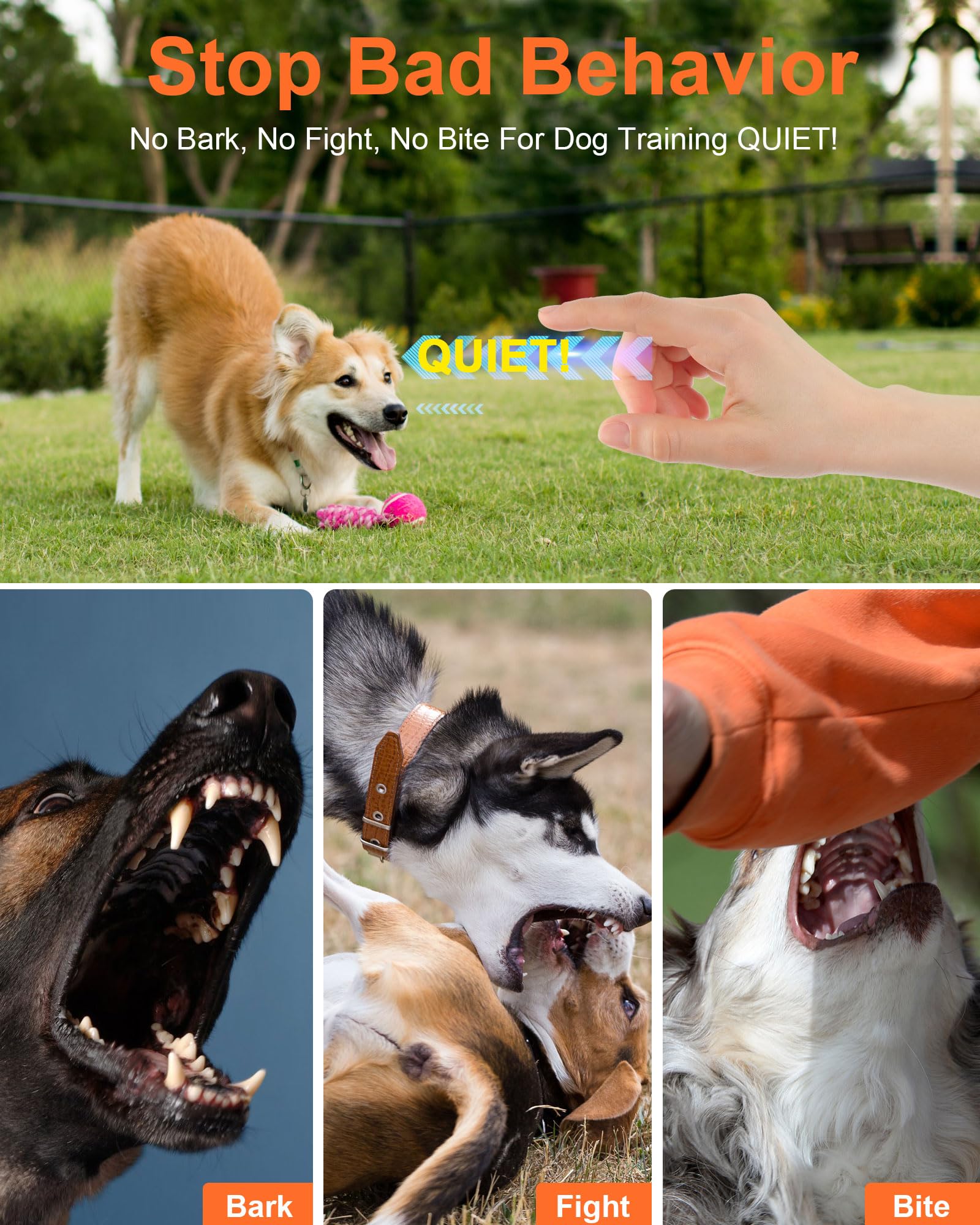 LOVEPETPAL Dog Training Bark Deterrent Device XP-20, Orange, Anti-Barking with HD Display & LED Flashlight, Ultrasonic Stopper