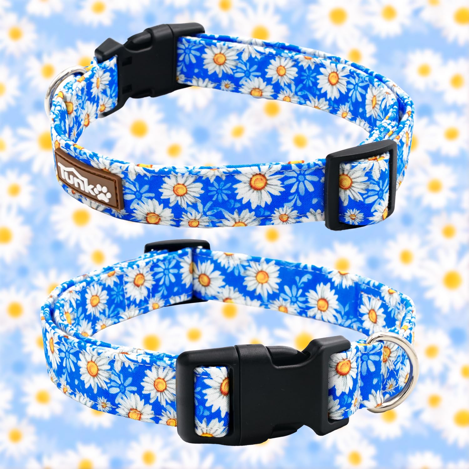 Tunkoo Blue Daisy Dog Collar, Cute Adjustable Premium Cotton Collar Durable Plastic Buckle For Small Medium Large Boys Girls Dog