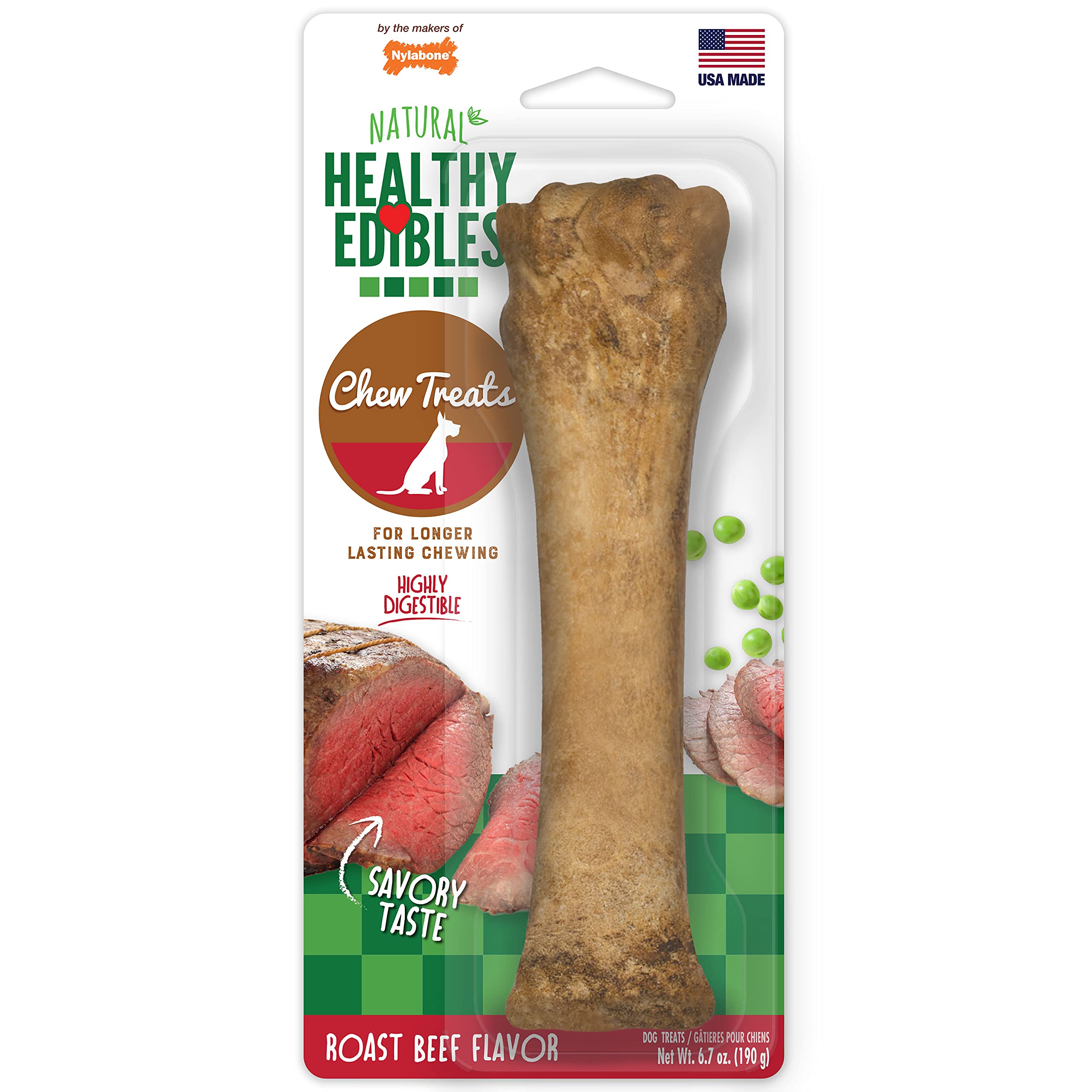 Nylabone Healthy Edibles Natural Dog Chews Long Lasting Roast Beef Flavor Treats for Dogs, X-Large/Souper (1 Count)
