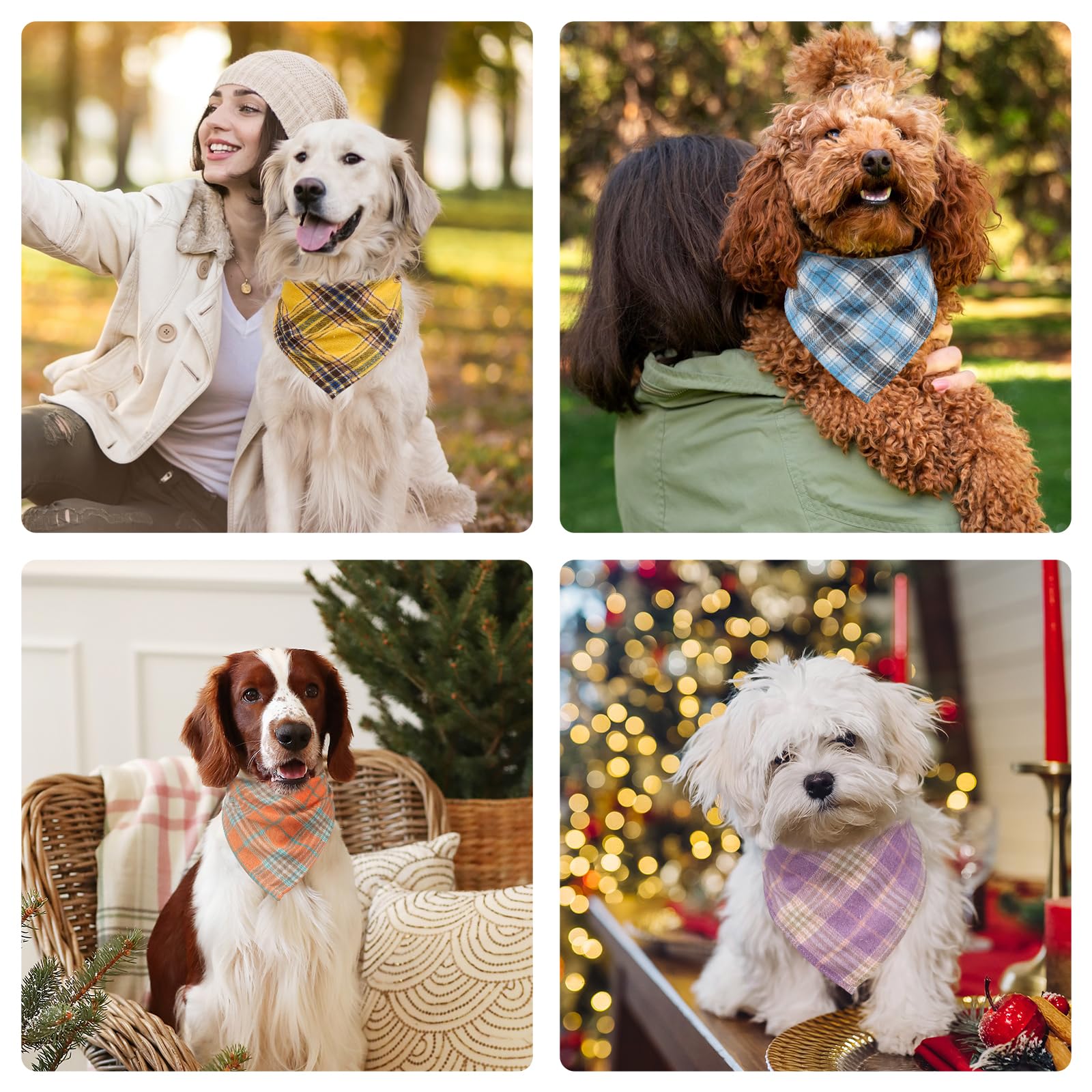 Segarty 30 Pack Dog Bandanas, 22.8''X15.7'' Triangle Plaid Bibs Pet Scarf Accessories Bulk For Medium Small Dogs Cats Large Pupp