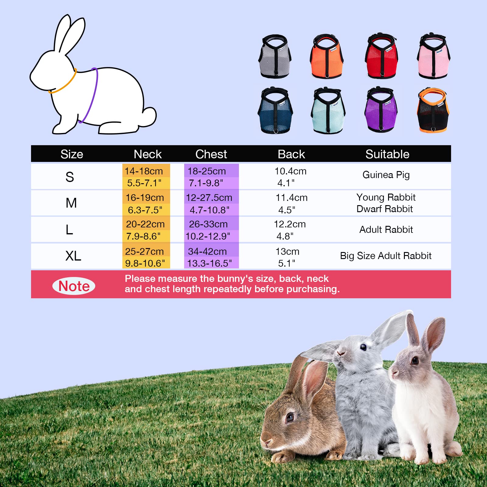 Niteangel Adjustable Soft Harness With Elastic Leash For Rabbits (Xl, Purple)