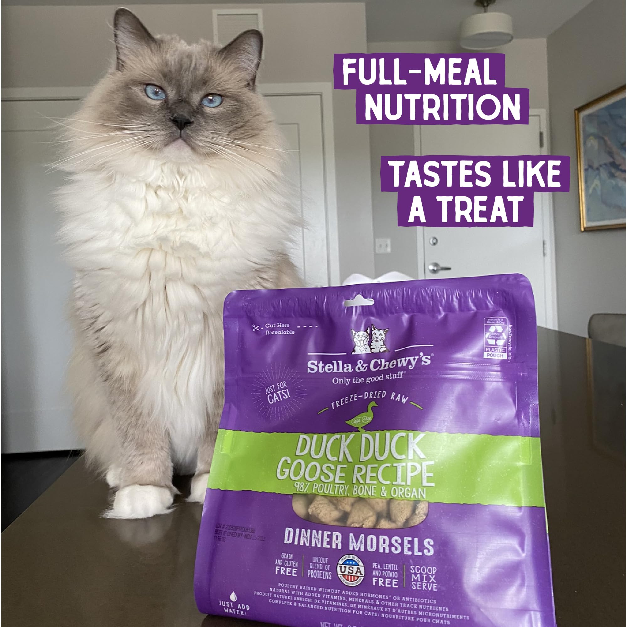 Stella & Chewys Freeze-Dried Raw Cat Dinner Morsels - Grain Free, Protein Rich Cat & Kitten Food - Duck Duck Goose Recipe - 18