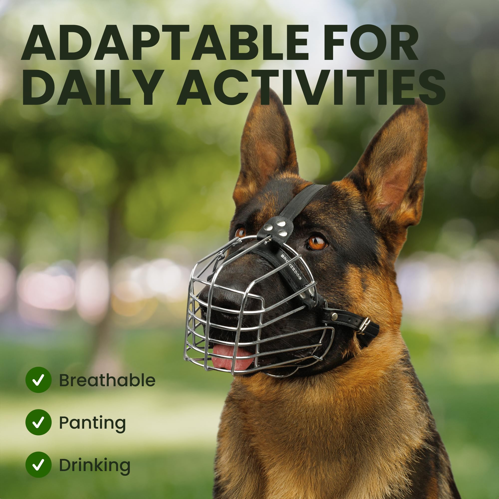 BRONZEDOG Wire Dog Muzzle for German Shepherds - Adjustable XL Metal Basket in Steel for Biting, Chewing, and Barking