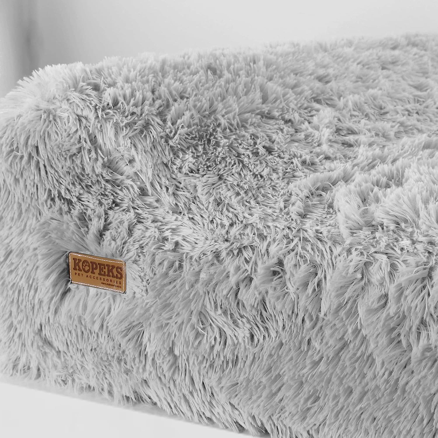 KOPEKS Chew Proof Dog Bed Replacement Cover - Extra Large Memory Foam - Fluffy Grey - 50"L x 34"W x 10"Th