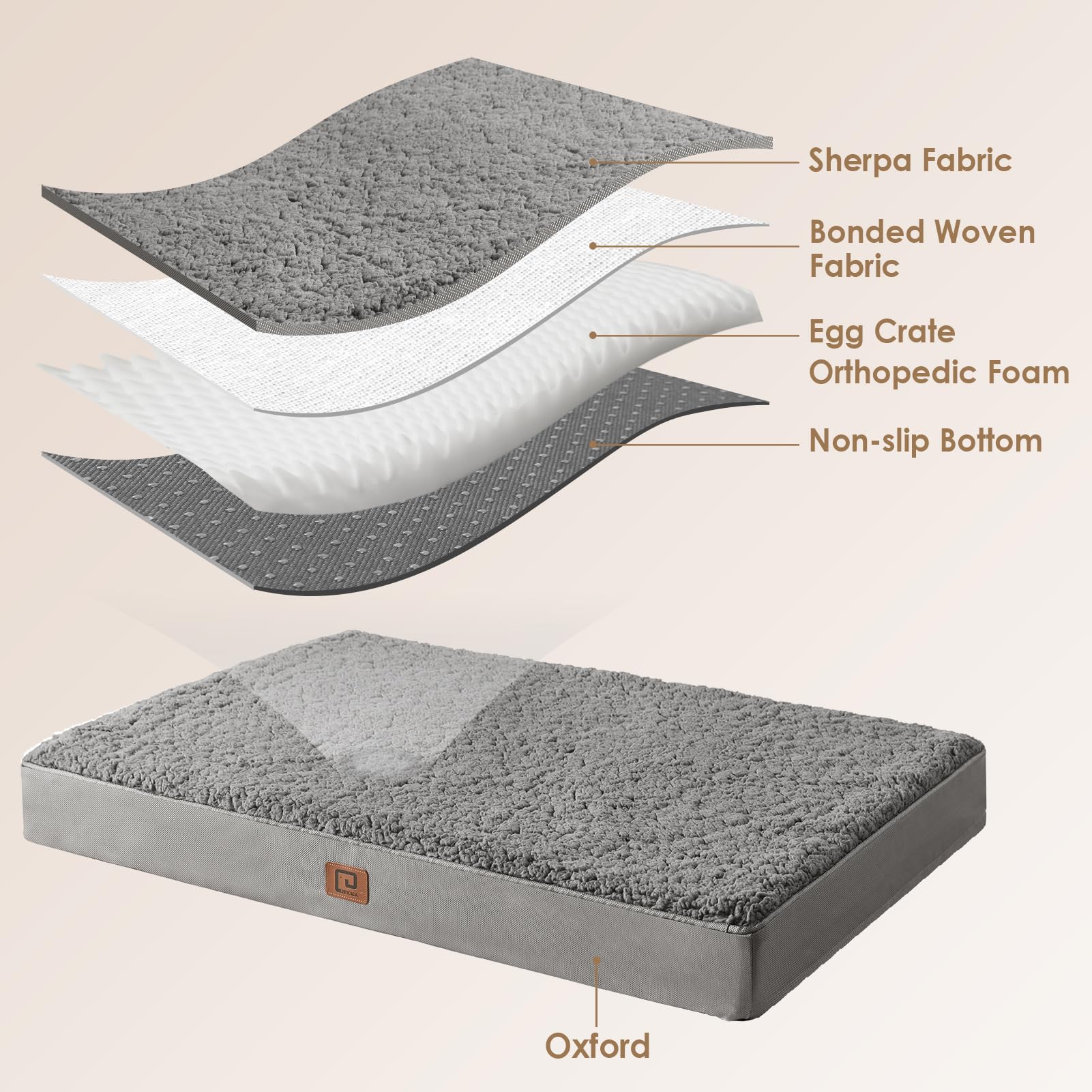 Eheyciga Orthopedic Foam Dog Bed, Medium, 30'L X 20'W X 3.5'Th, Light Grey