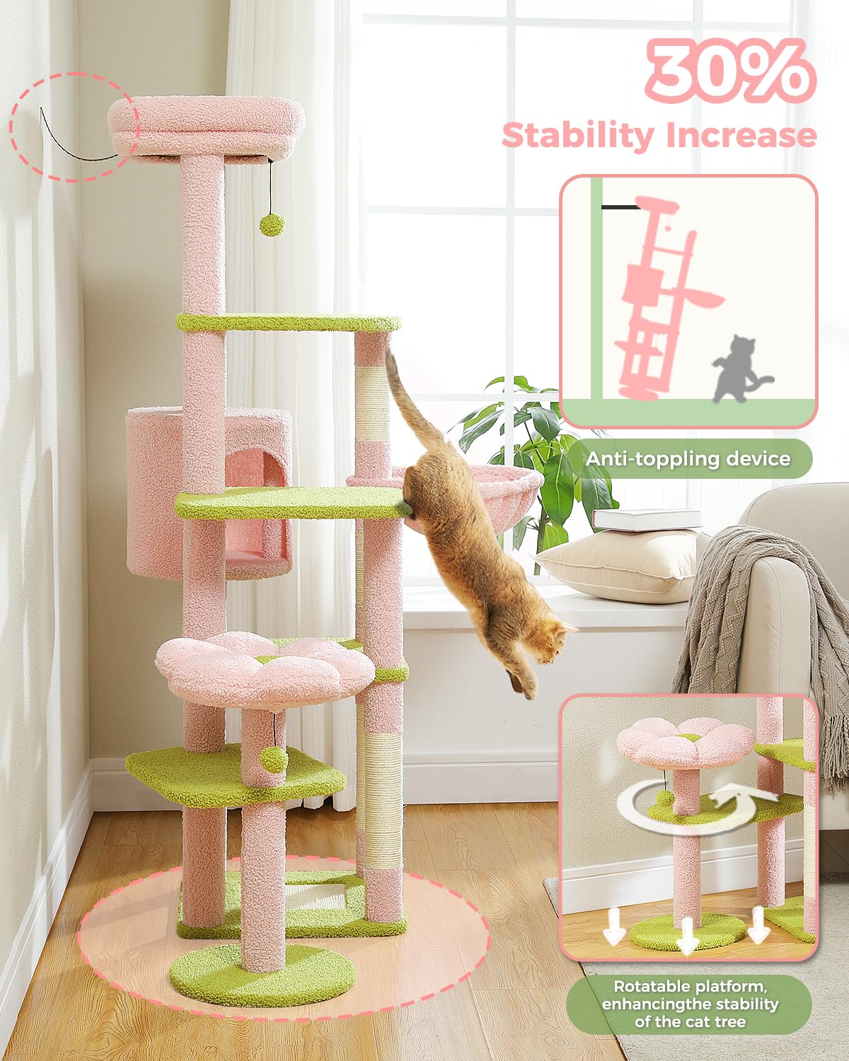 Muttros 59 Flower Cat Tree, Tall Cat Tree For Large Cat, Multi-Level Cat Tower, Cute Cat Tree For Indoor Cats, Cat Condo With