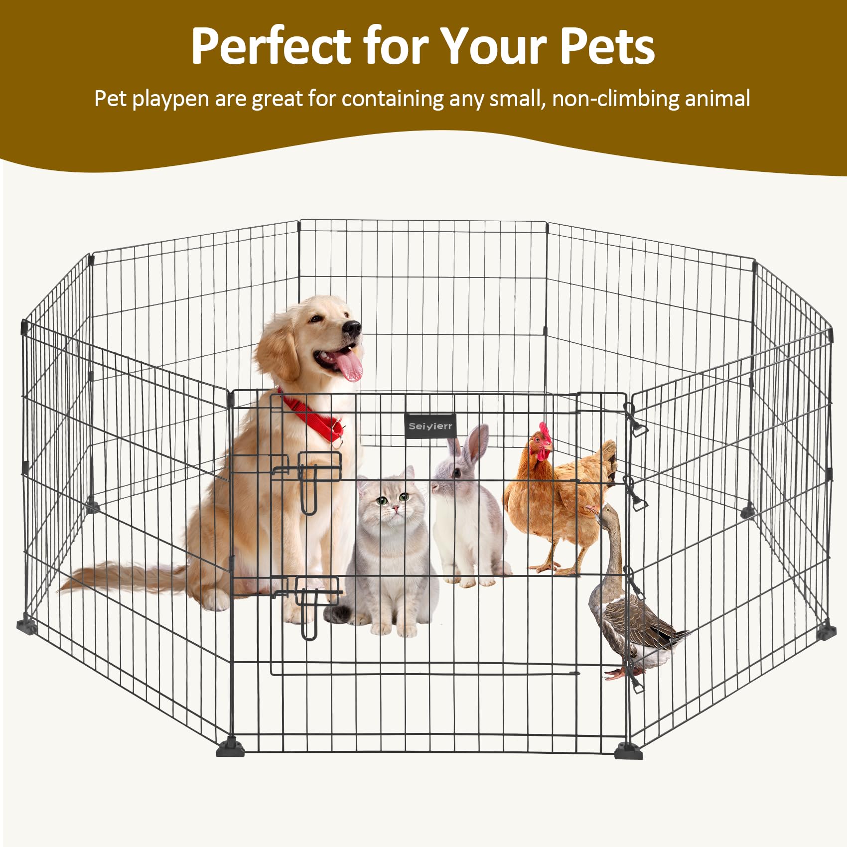 Seiyierr Metal Dog Fence For Camping, Foldable Cat Exercise Pens With Doors, Pet Playpen Puppy Play Pen Indoors Outdoors Tempora