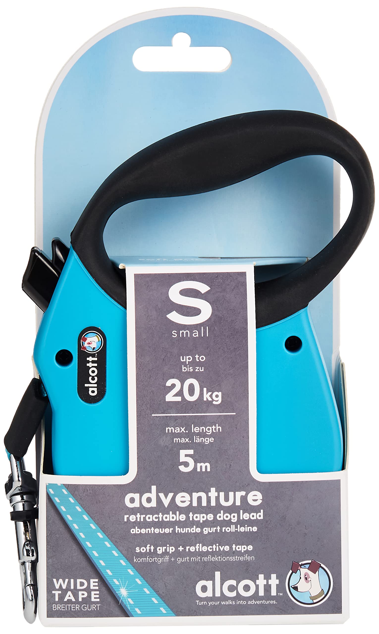 Alcott Rlsh Aa Sm Bl 16' Retractable Leash Up To 45 Lb, Small, Blue