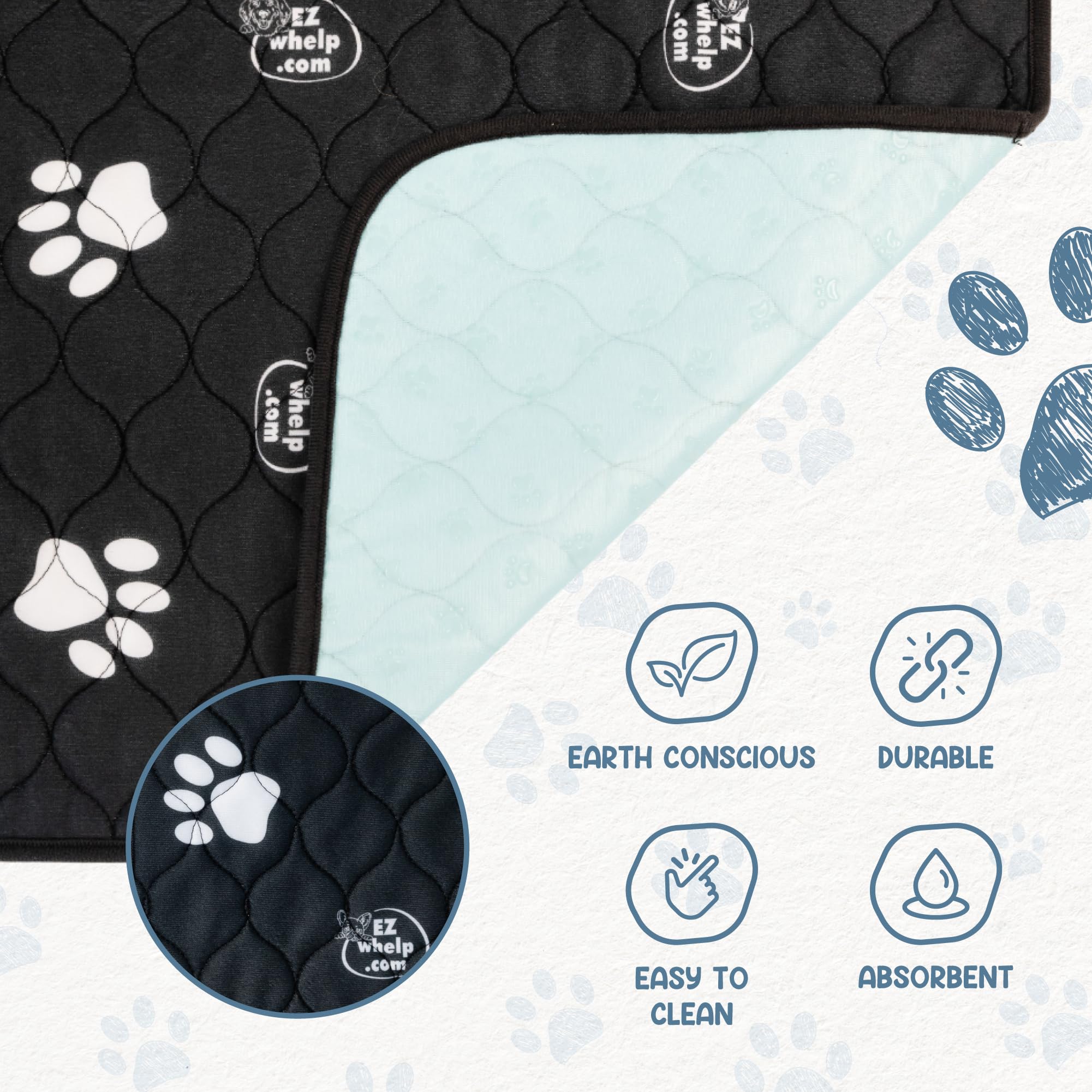 Ezwhelp Reusable Dog Pee Pads, Washable Waterproof Mats For Dog Potty Training Or Whelping Pads, 48X72 Inch, 2 Pack