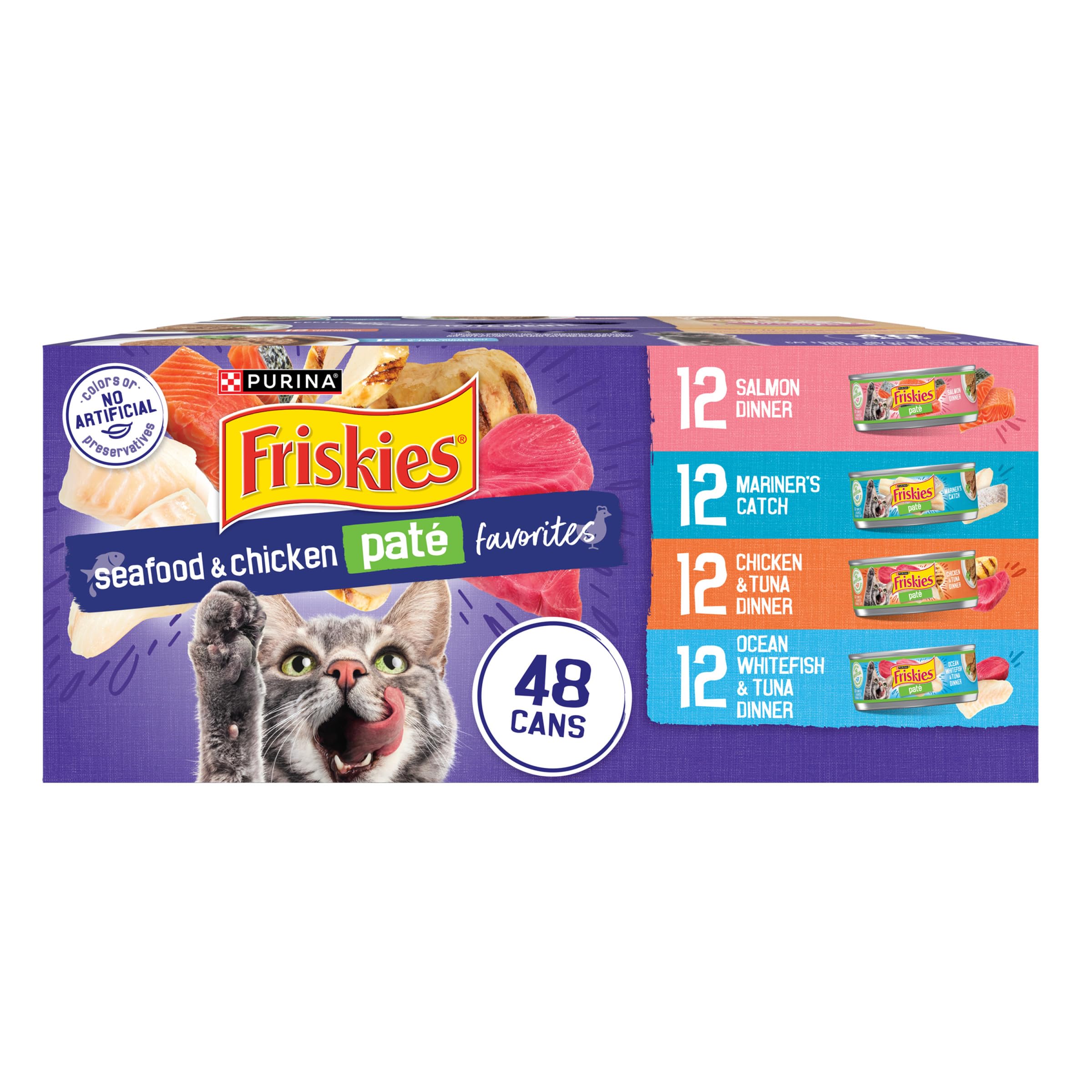 Friskies Purina Pate Wet Cat Food Variety Pack Seafood and Chicken Pate Favorites - 48 ct. Can