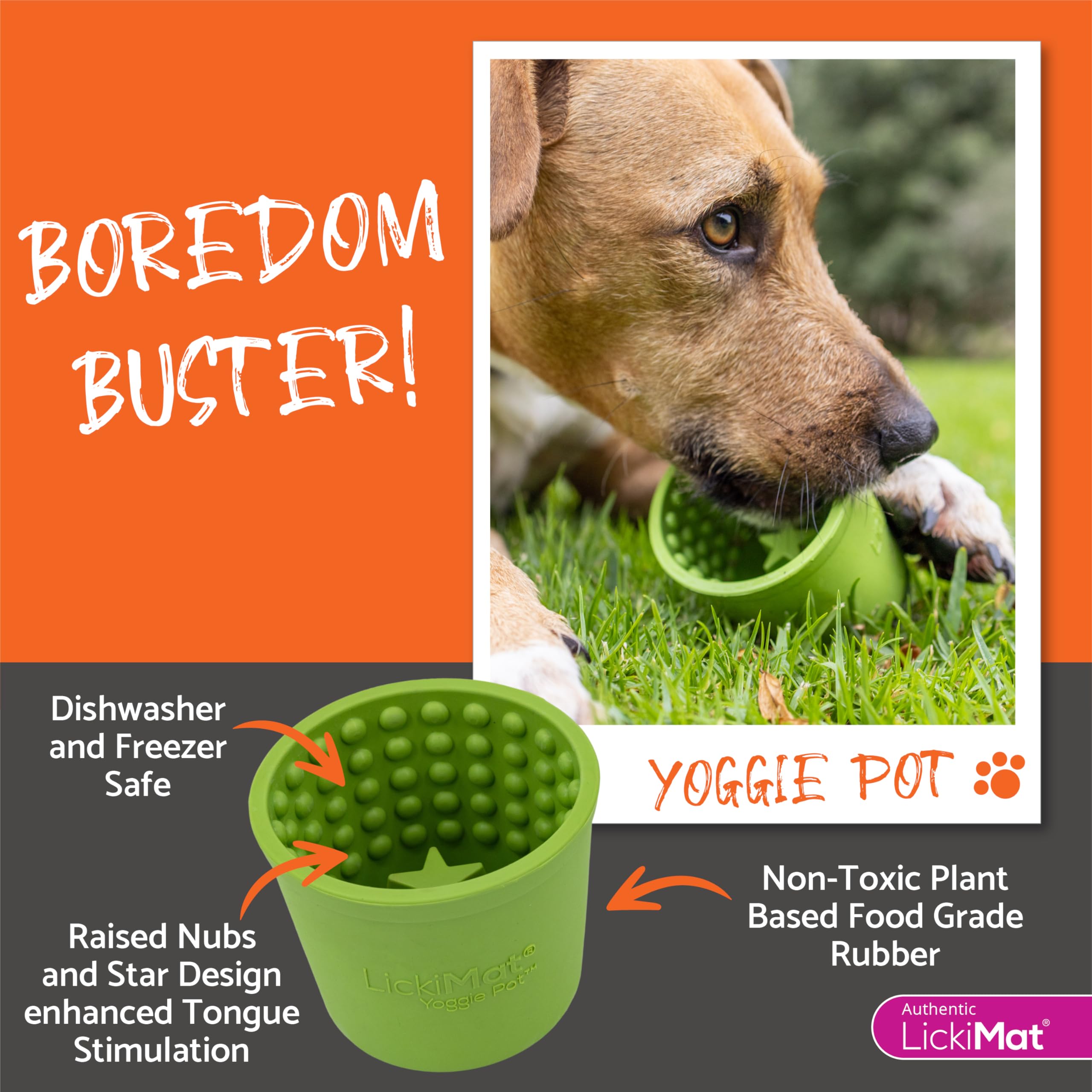 LICKIMAT Yoggie Pot - Distraction, Fun and Enrichment. Long Lasting Rubber Licking Treat Dispenser for All Dog Sizes and Slow Fe