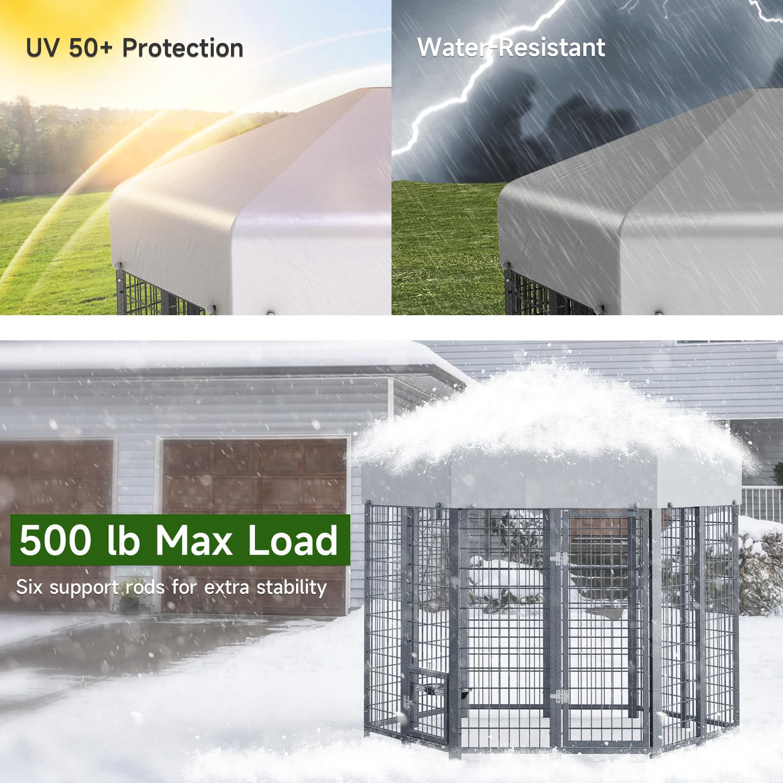 Guiferland Round-Like Dog Kennel Pen Outside Outdoor Dog Run With Roof, Swivel Feeders/Doggy Door Allow Connecting Dog House- Pe
