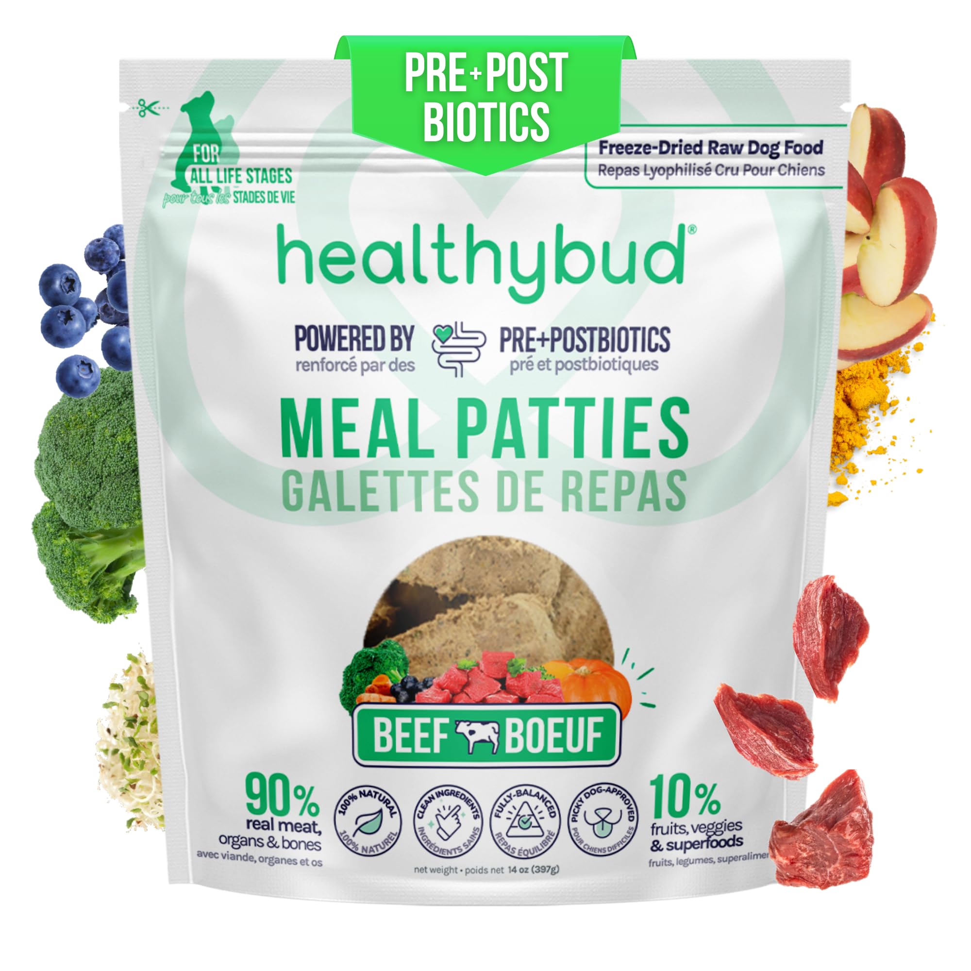 healthybud Raw Dog Food, Freeze Dried Beef Patties, Grain Free Puppy Food, Human Grade, High Protein, Dehydrated Real Meat Dog T