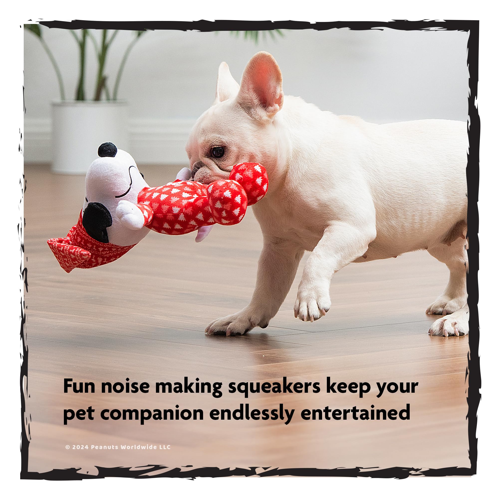 PEANUTS for Pets Holiday Snoopy Slumber Party Squeaky Dog Toy | Medium Snoopy Christmas Snoopy Dog Toy | Snoopy Stuffed Animal O
