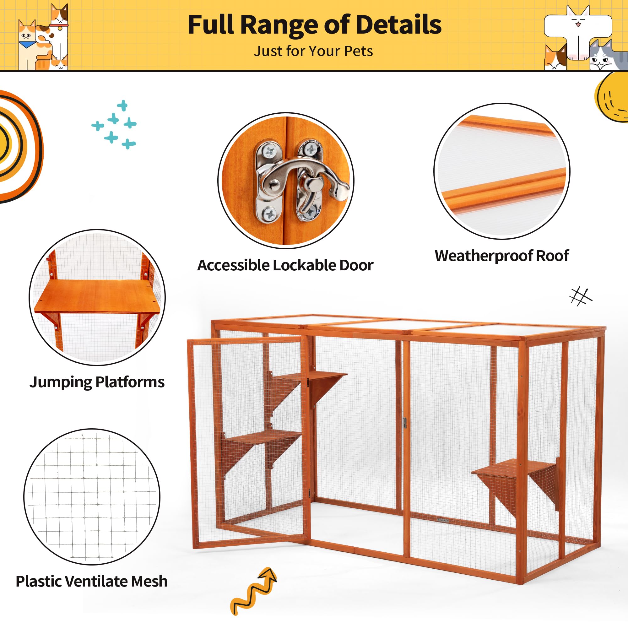 Nyeekoy Catio Outdoor Cat Enclosure, Heavy Duty Clearance Catio For Patio, Outside Cat House Weatherproof For Multi Homes,71'' C