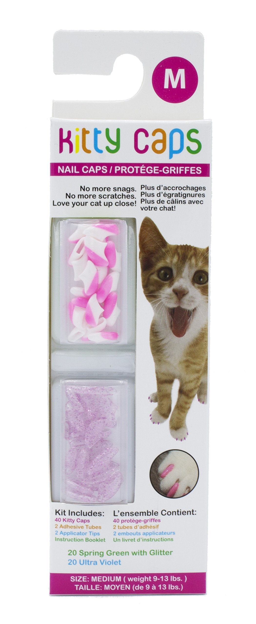 Kitty Caps Nail Caps for Cats | Safe, Stylish & Humane Alternative to Declawing | Stops Snags and Scratches, Medium (9-13 lbs), 