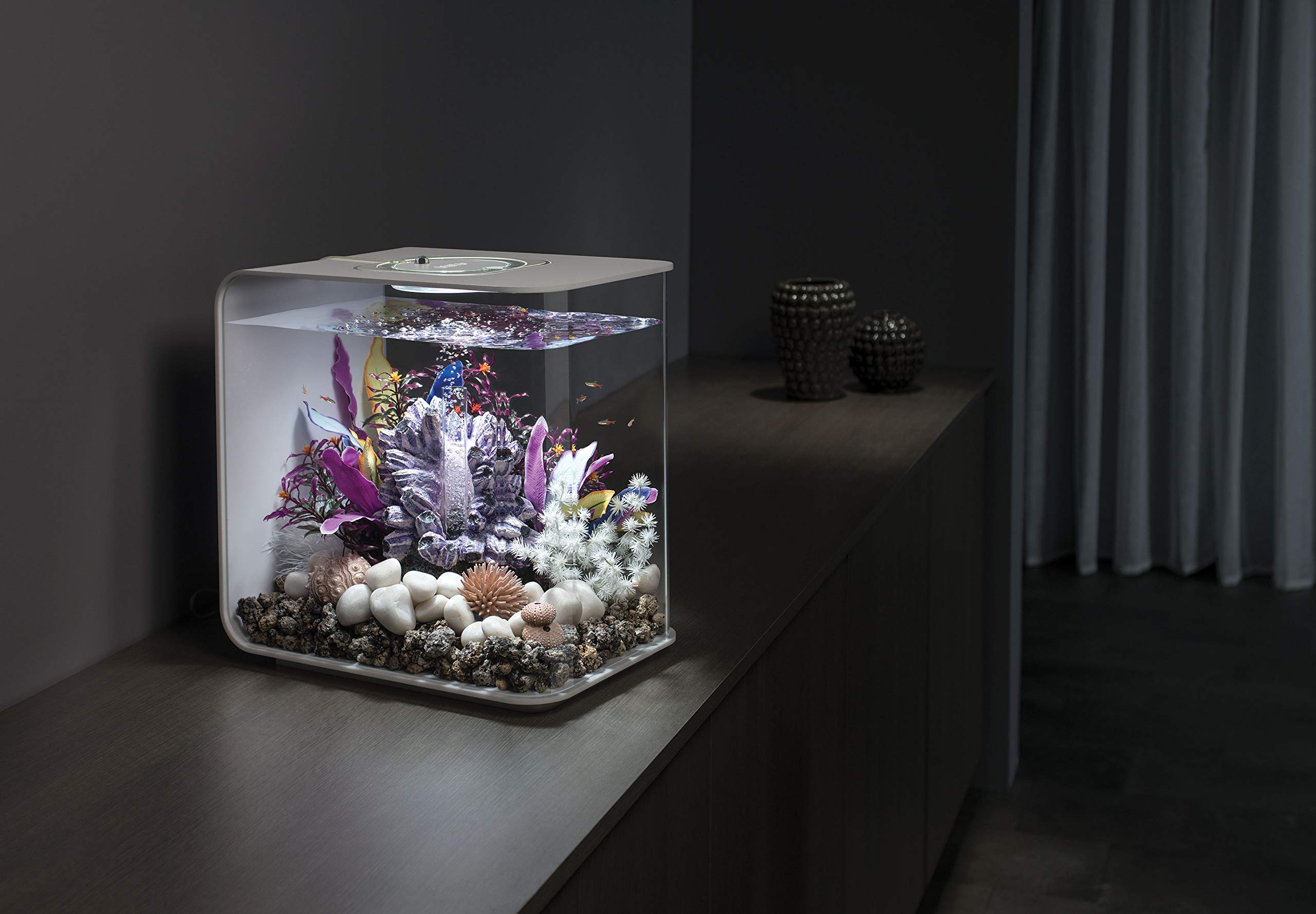biOrb Flow 15 Acrylic 4-Gallon Aquarium with Multi-Color Remote-Controlled LED Lights Modern Compact Tank for Tabletop or Deskto