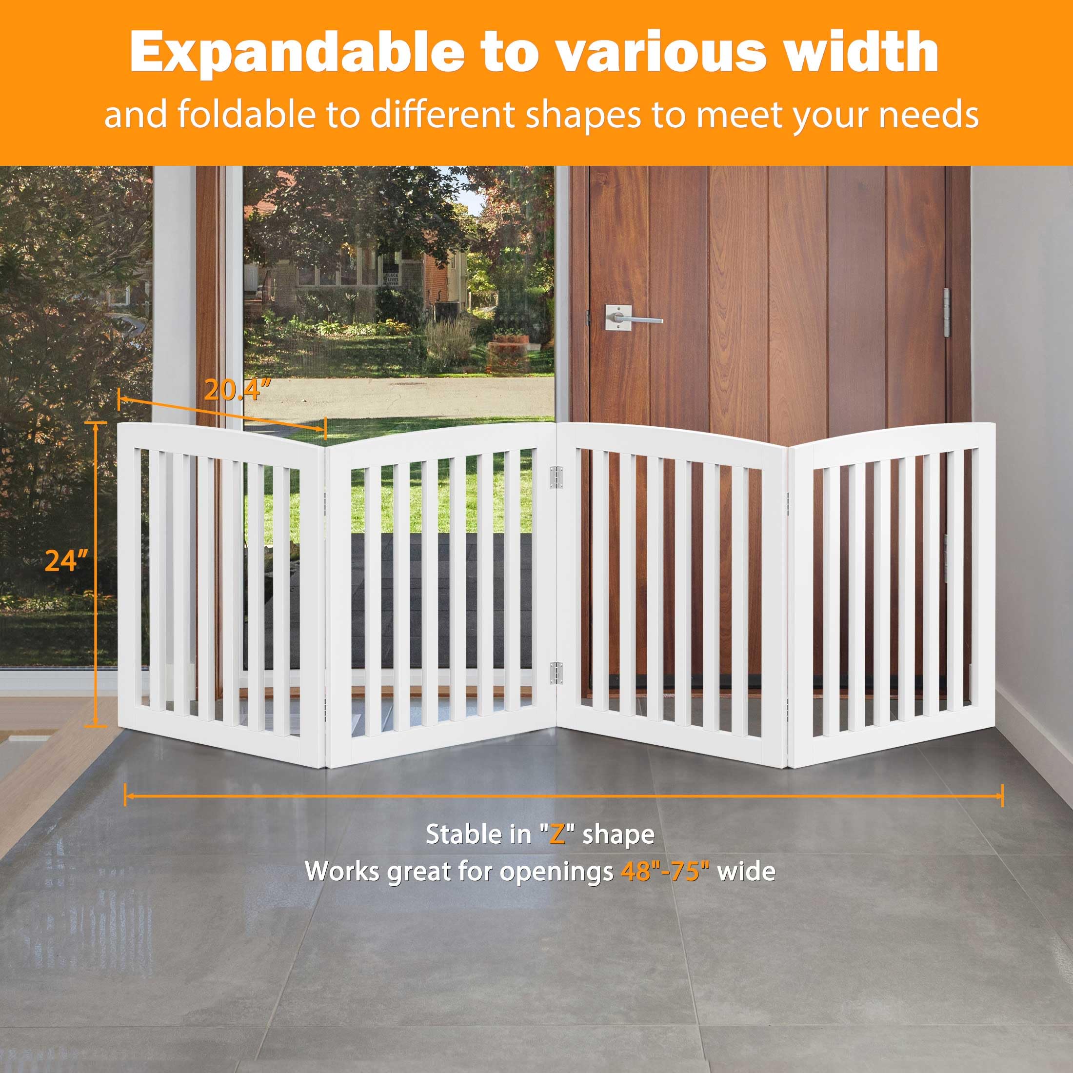 Epetlover Extra Wide Dog Gate 82 X 24 Inch Freestanding Indoor Pet Door For House Doorways Stairs Halls, Foldable Wood Safety Fence 4 Panels, White