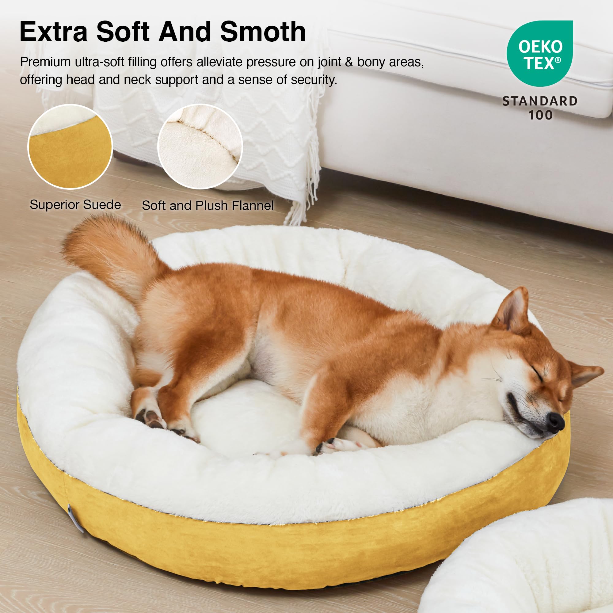 Love'S Cabin Donut Pet Bed Mat, 30In, Yellow, For Dogs, Soft, Durable, Anti-Slip, Water-Resistant, Washable