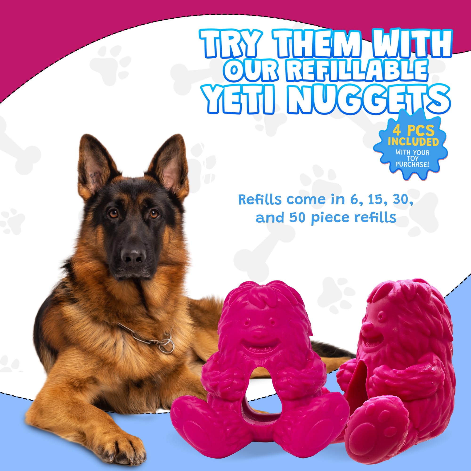Yeti Puff & Play Dog Toy – Chew Holder & Treat Dispenser For Light To Moderate Chewers – Interactive Puzzle Toy For Teething & Behavior Training – Yeti Orange (Pink, Yeti)