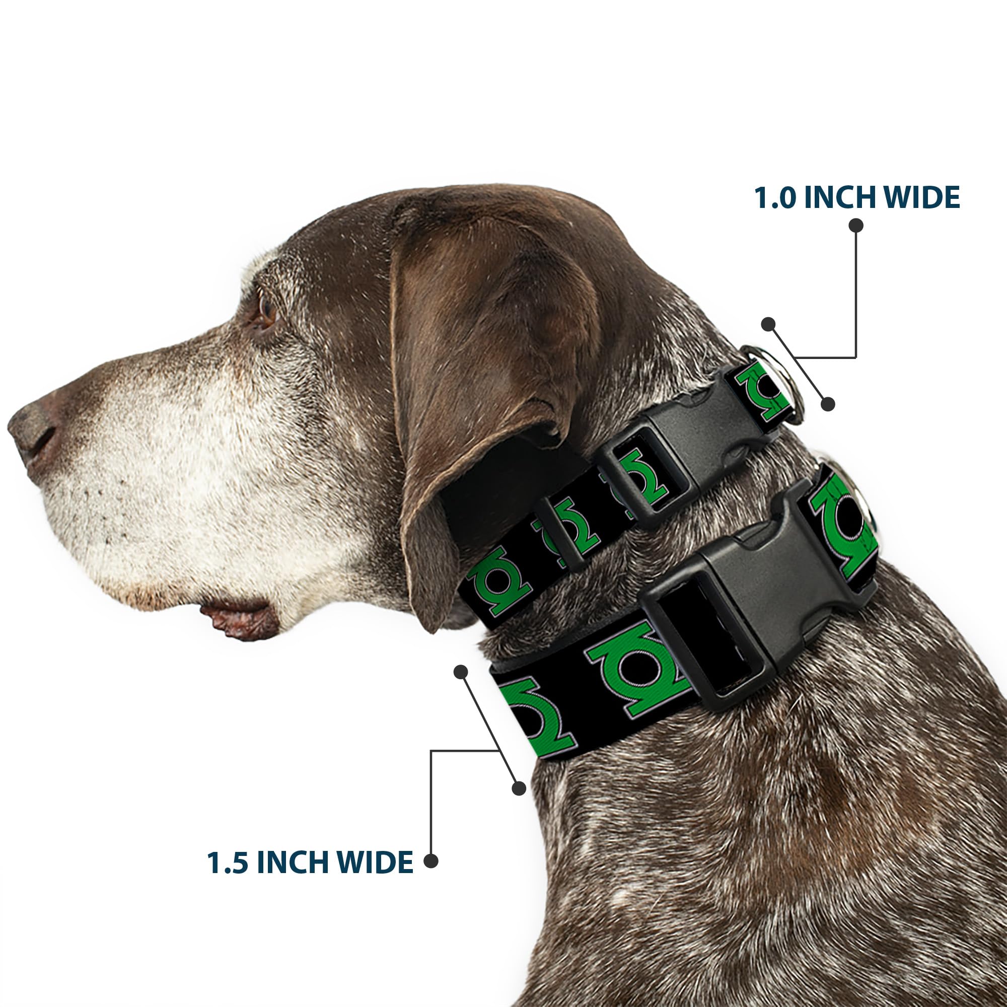 Buckle-Down Plastic Clip Collar - Green Lantern Logo Black/Green - 1/2' Wide - Fits 6-9' Neck - Small