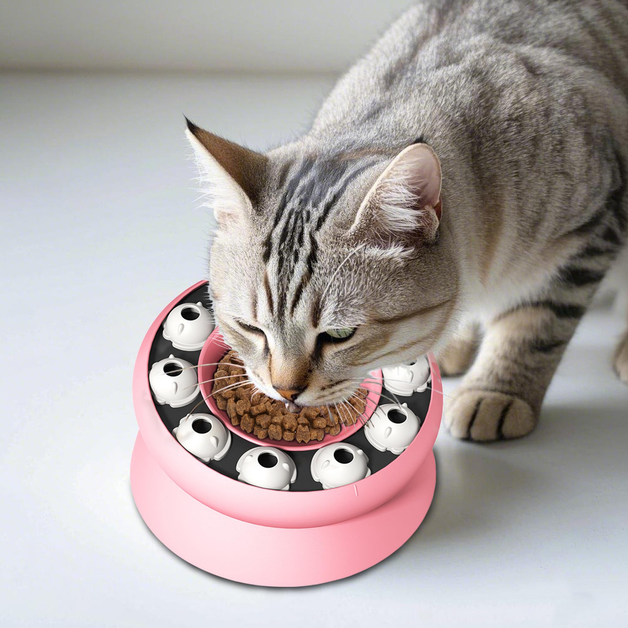 Interactive Cat Puzzle Feeder Bowl - Slow Feed Toy for Cats - Healthy Eating - BPA-Free, Easy to Clean, Anti-Slip Base (Pink)