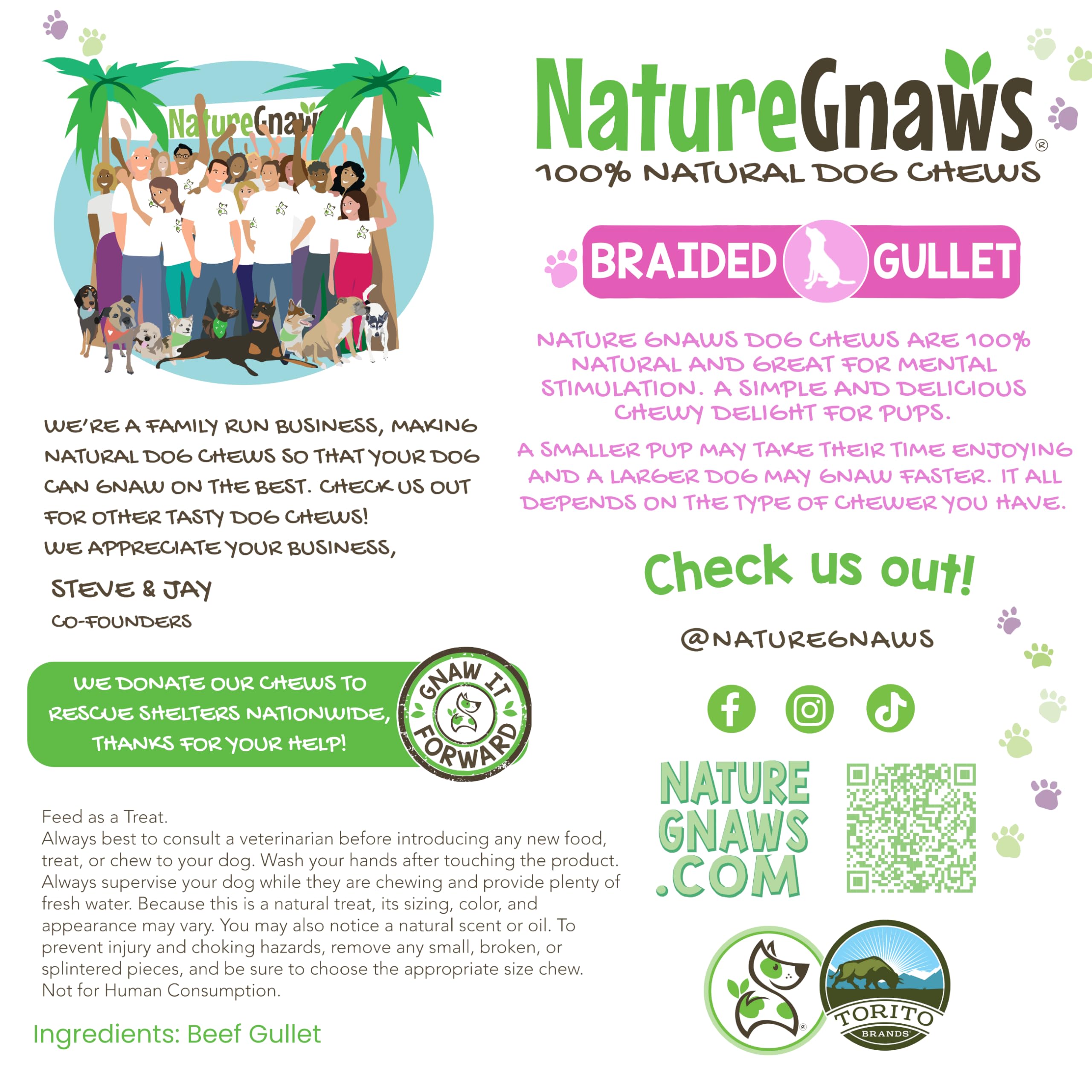 Nature Gnaws Braided Beef Gullet Chews for Dogs 11-12 (5 Count) - Long Lasting for Aggressive Chewers and Large Dogs - Natural B