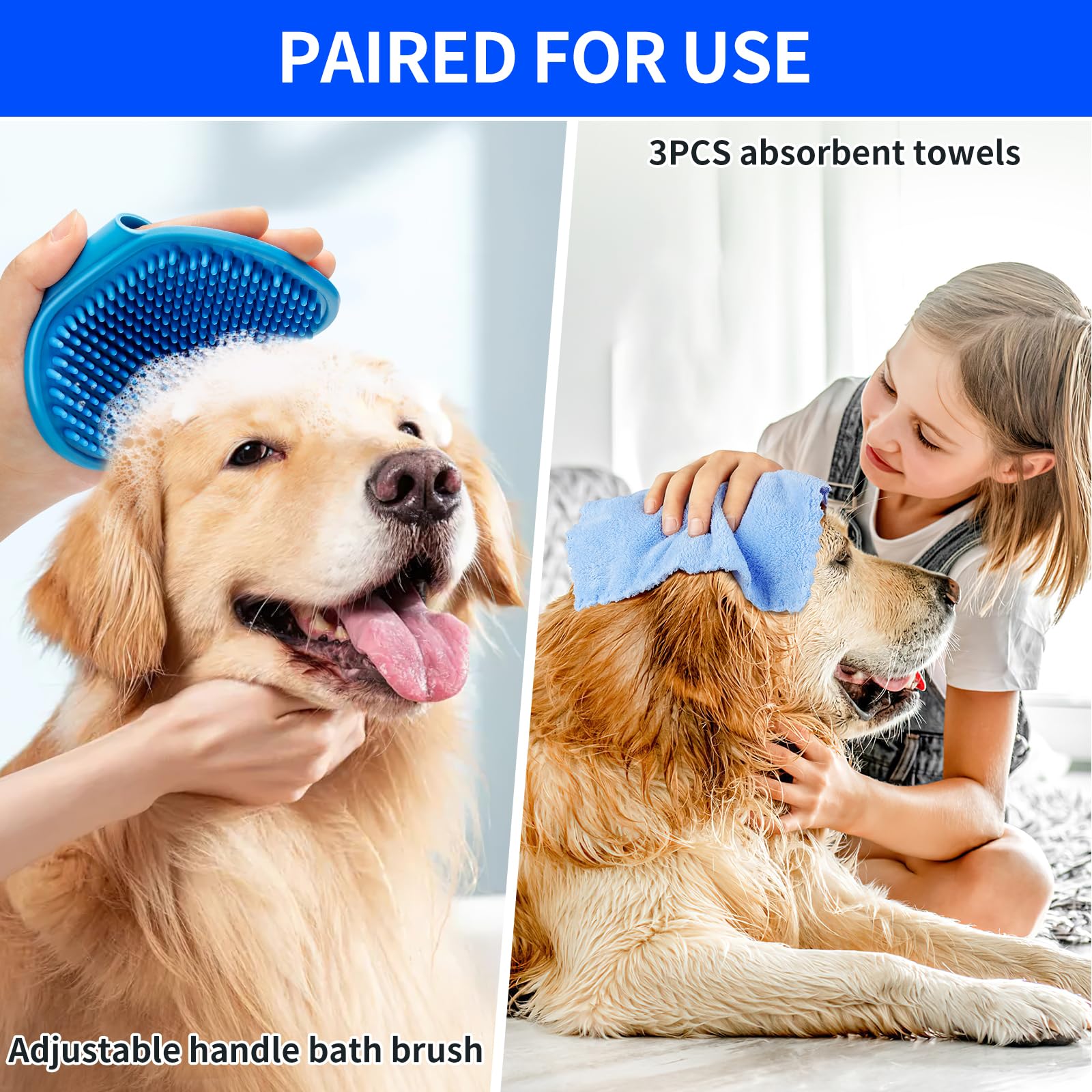 Dog Paw Cleaner For Dogs, (With 3Pcs Absorbent Towels & Adjustable Bath Brush) Dog Paw Washer, Pet Foot Cleaner (Deep Blue, Medi