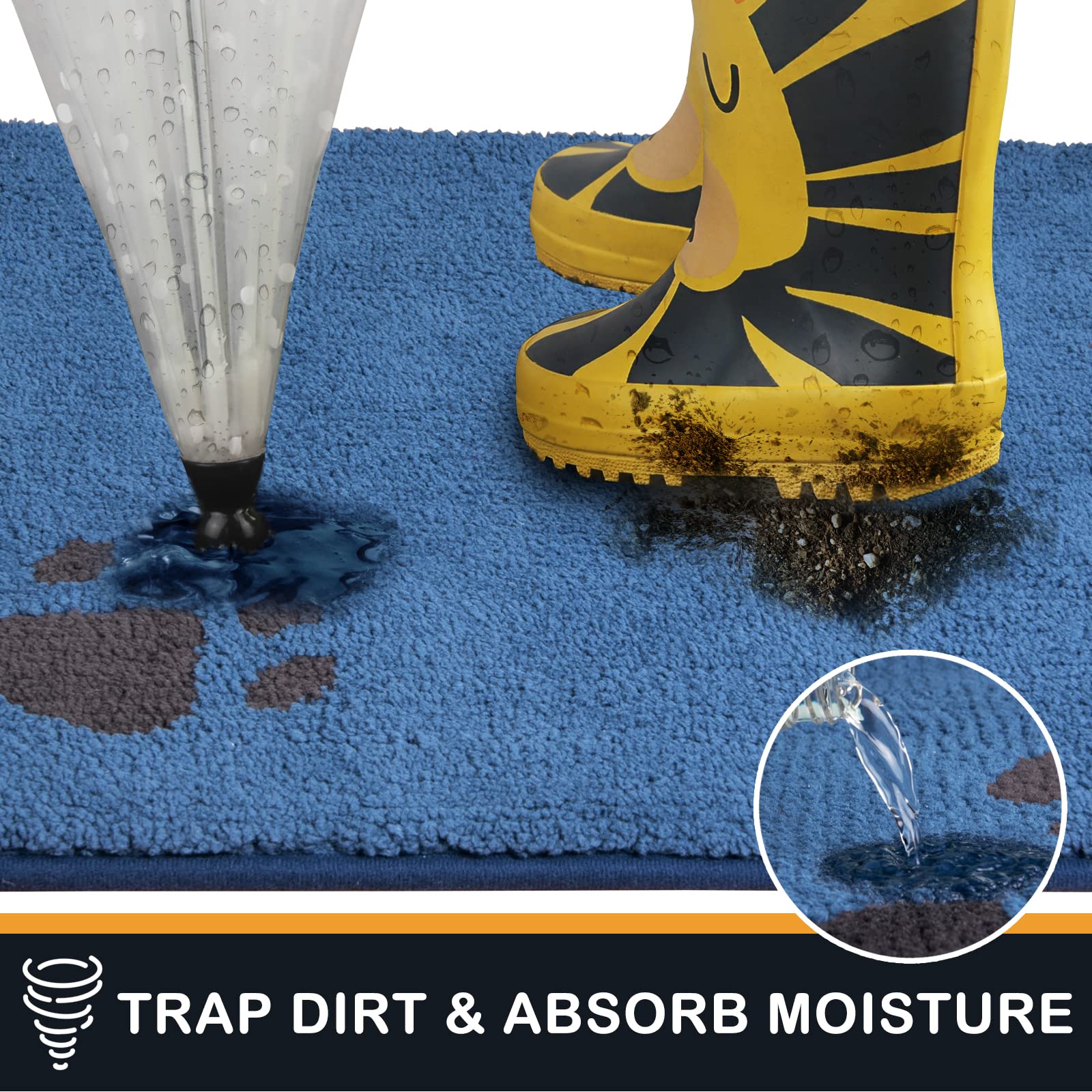 PURRUGS Dirt Trapper Door Mat, Non-Skid Machine Washable, 34" x 59", Paw-blue, Super Absorbent for Muddy Shoes and Paws