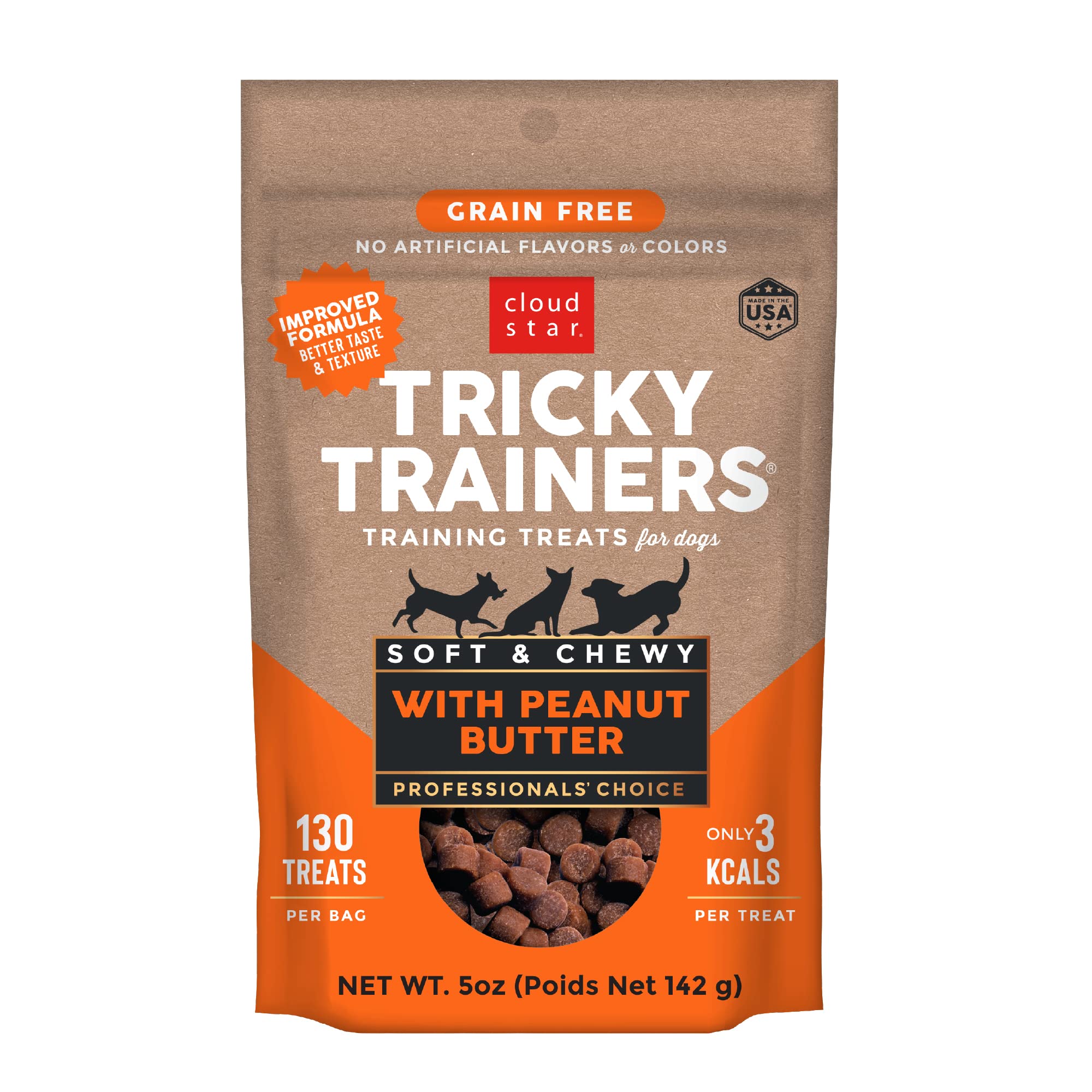 Cloud Star Tricky Trainers Soft & Chewy Dog Training Treats 5 oz. Bag, Peanut Butter Flavor, Grain-Free Low Calorie Behavior Aid