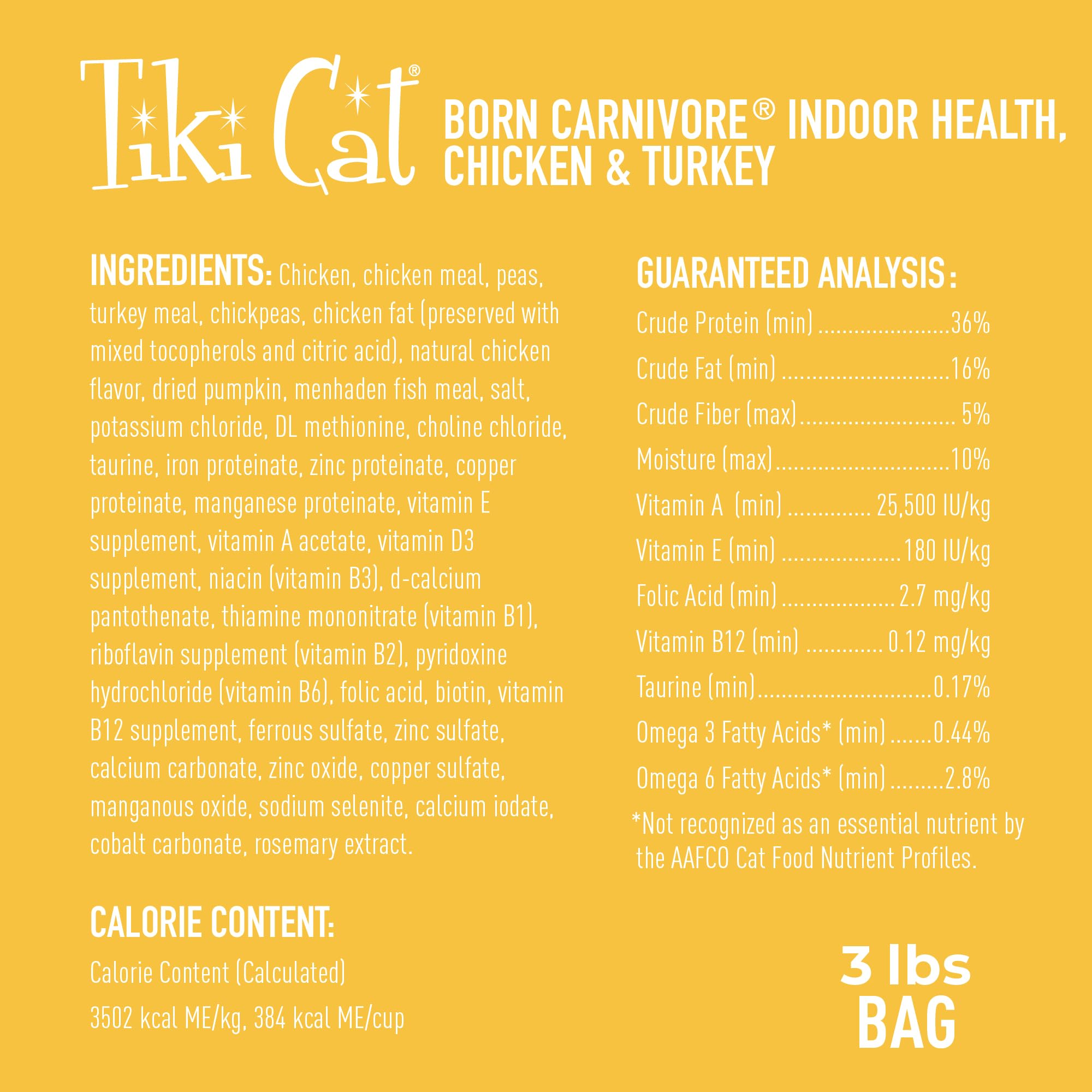 Tiki Cat Born Carnivore High Protein, Indoor Health, Chicken and Turkey Meal Recipe, Grain-Free Baked Kibble to Maximize Nutrien