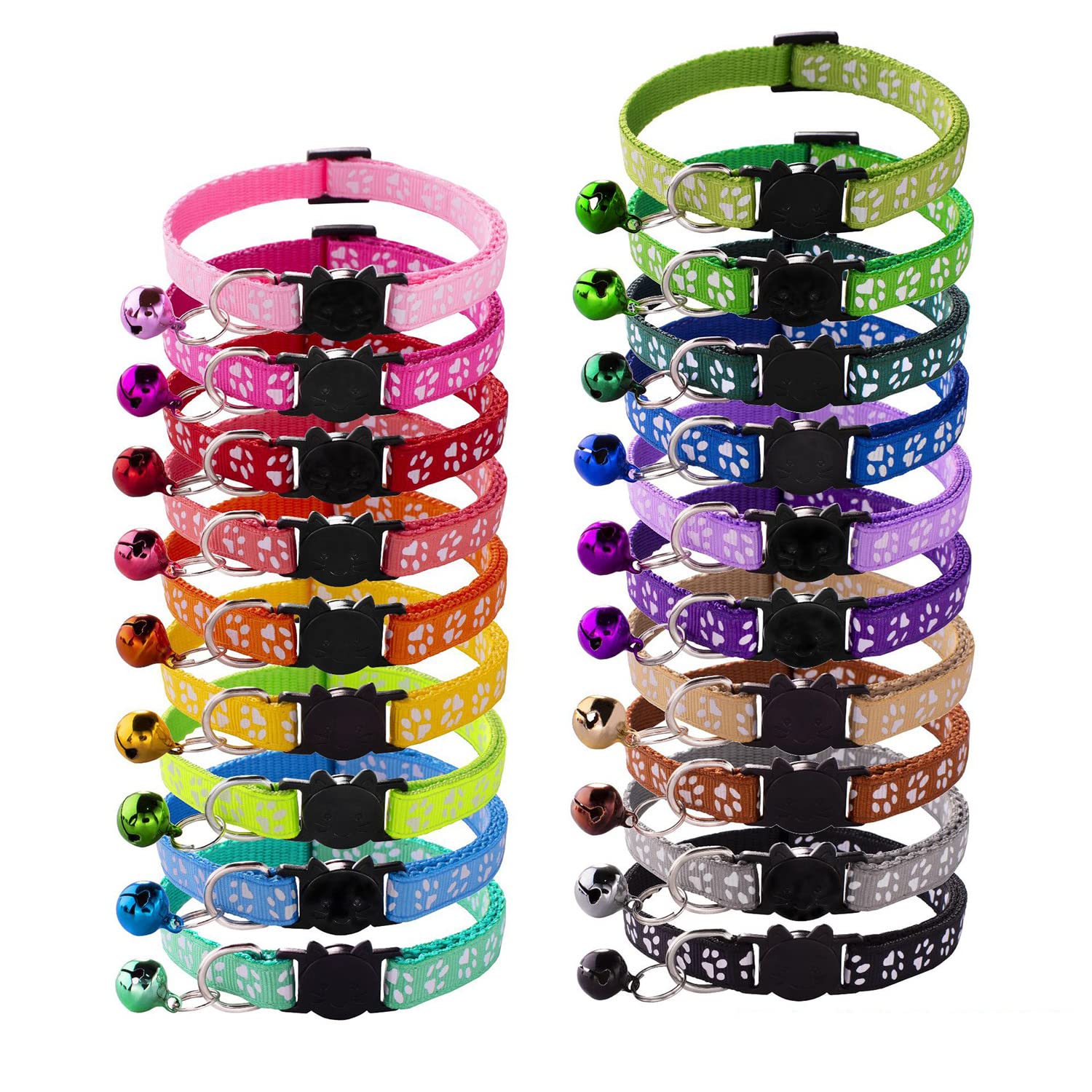 Flymind 19Pcs Puppy Id Collars With Bell Adjustable 19-32Cm, Soft Nylon Adjustable Breakaway Identification Collars For Newborn 
