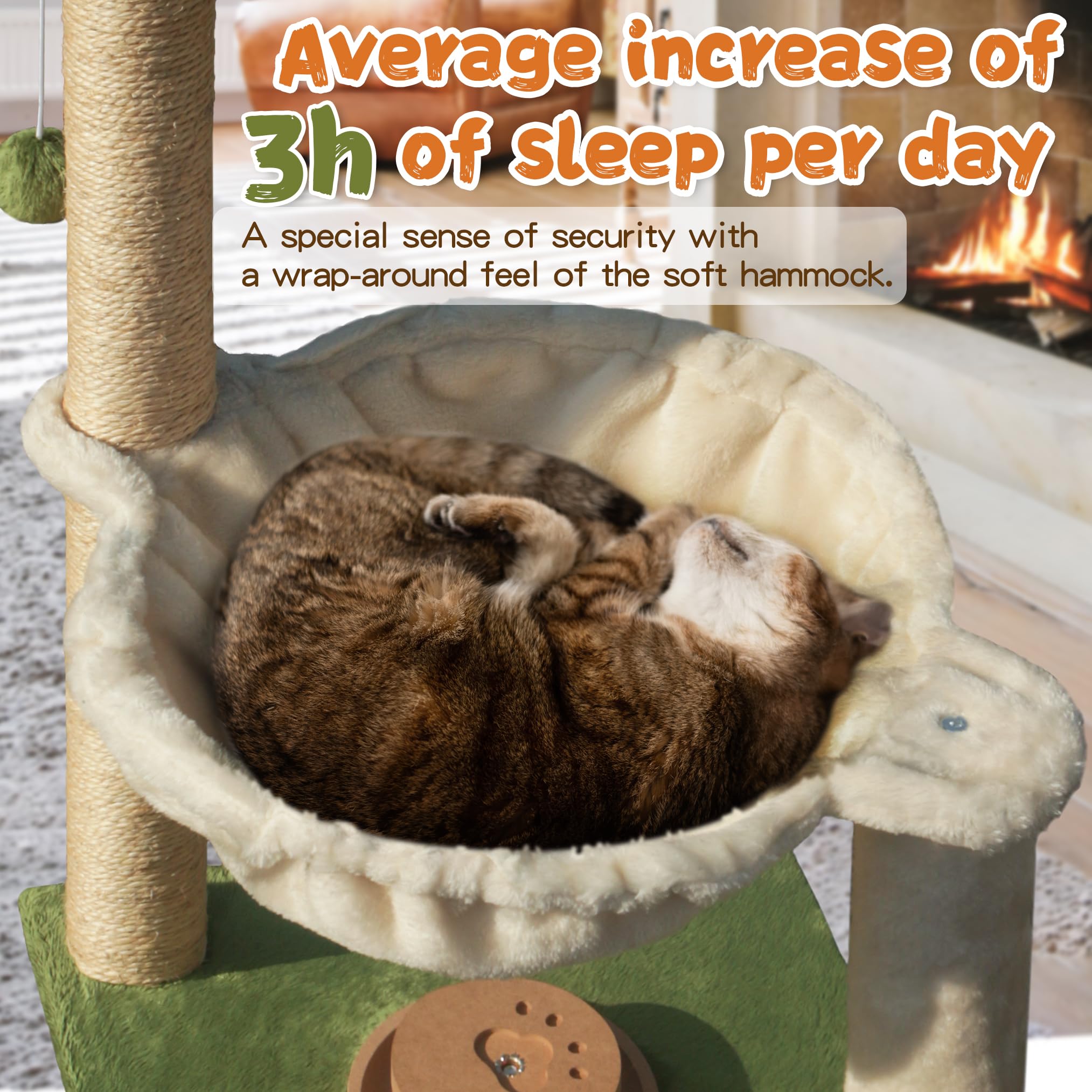 Fantasreen Cat Scratching Post - 28" Wooden Cat Tree Tower with Hammock, Sisal Material, White, Ideal for Kittens and Adult Cats
