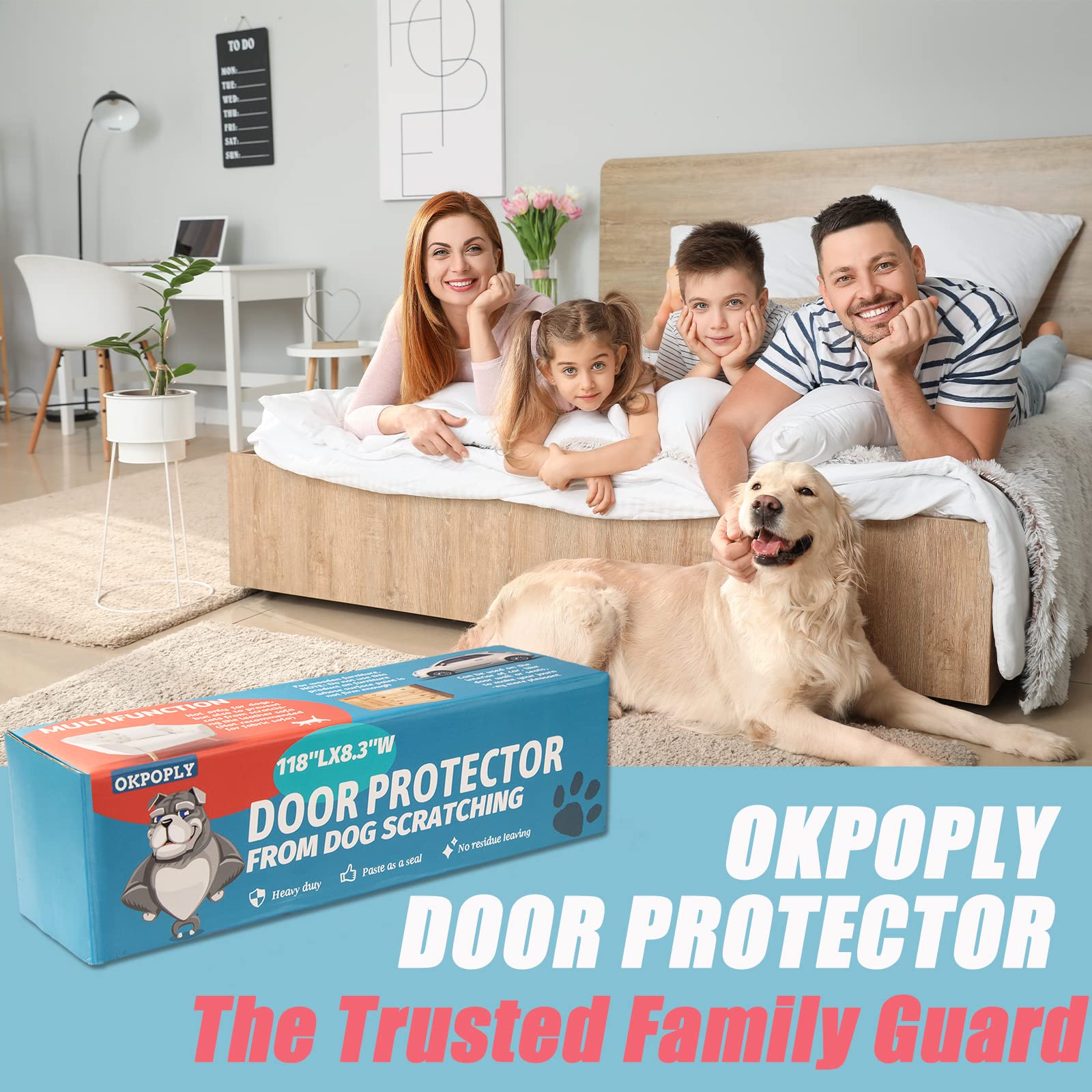 OKPOPLY Clear Vinyl Dog Scratch Door Protector, Heavy Duty Anti-Claw Shield, 118'' x 8.3'', Ideal for Walls, Windows & Furniture