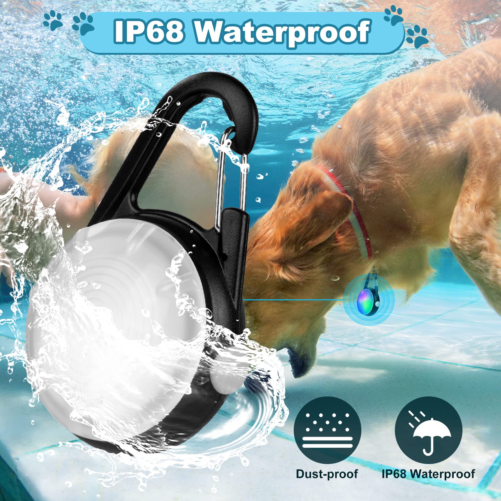 4 Modes Dog Lights for Night Walking, IP68 Waterproof Dog Collar Light, High Capacity Rechargeable Collar Lights for Night Time