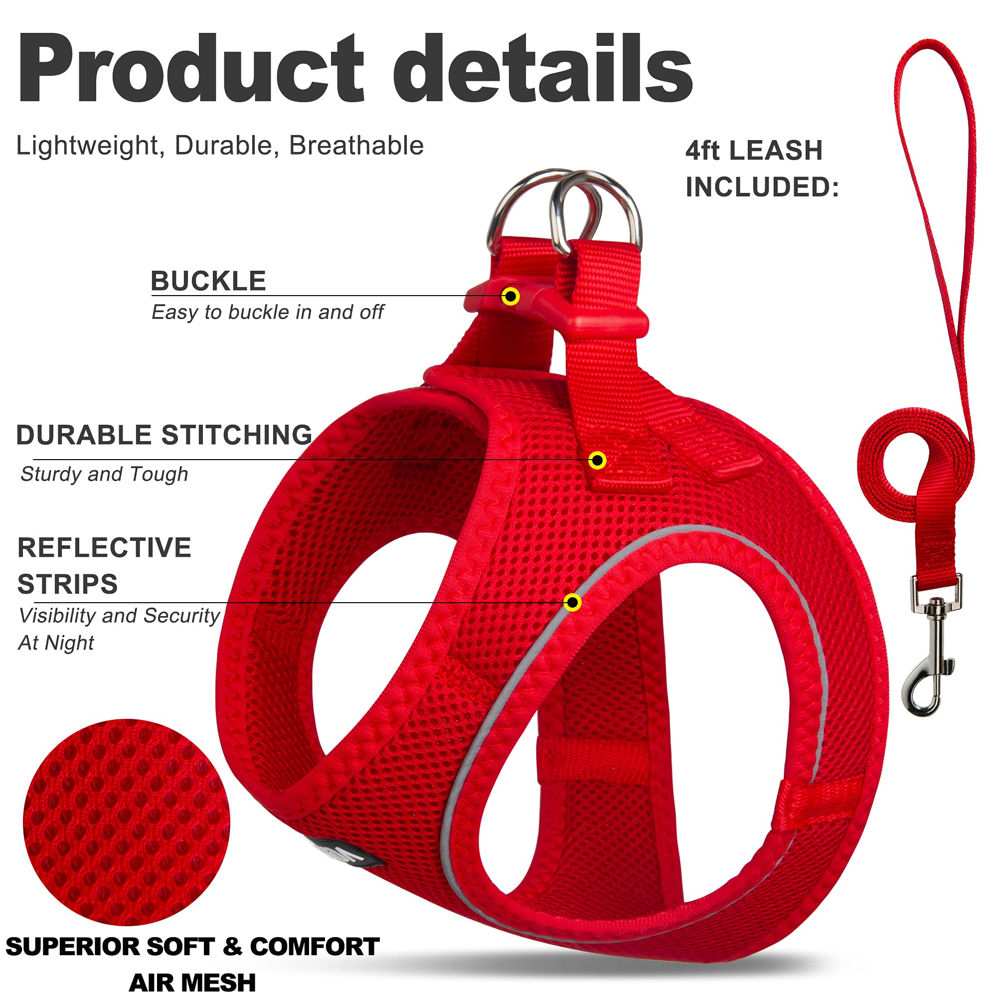 Fida Comfy Dog Harness with Leash, Soft Puppy Vest Escape Proof, Breathable Lightweight Soft Mesh, Adjustable Reflective Step-in