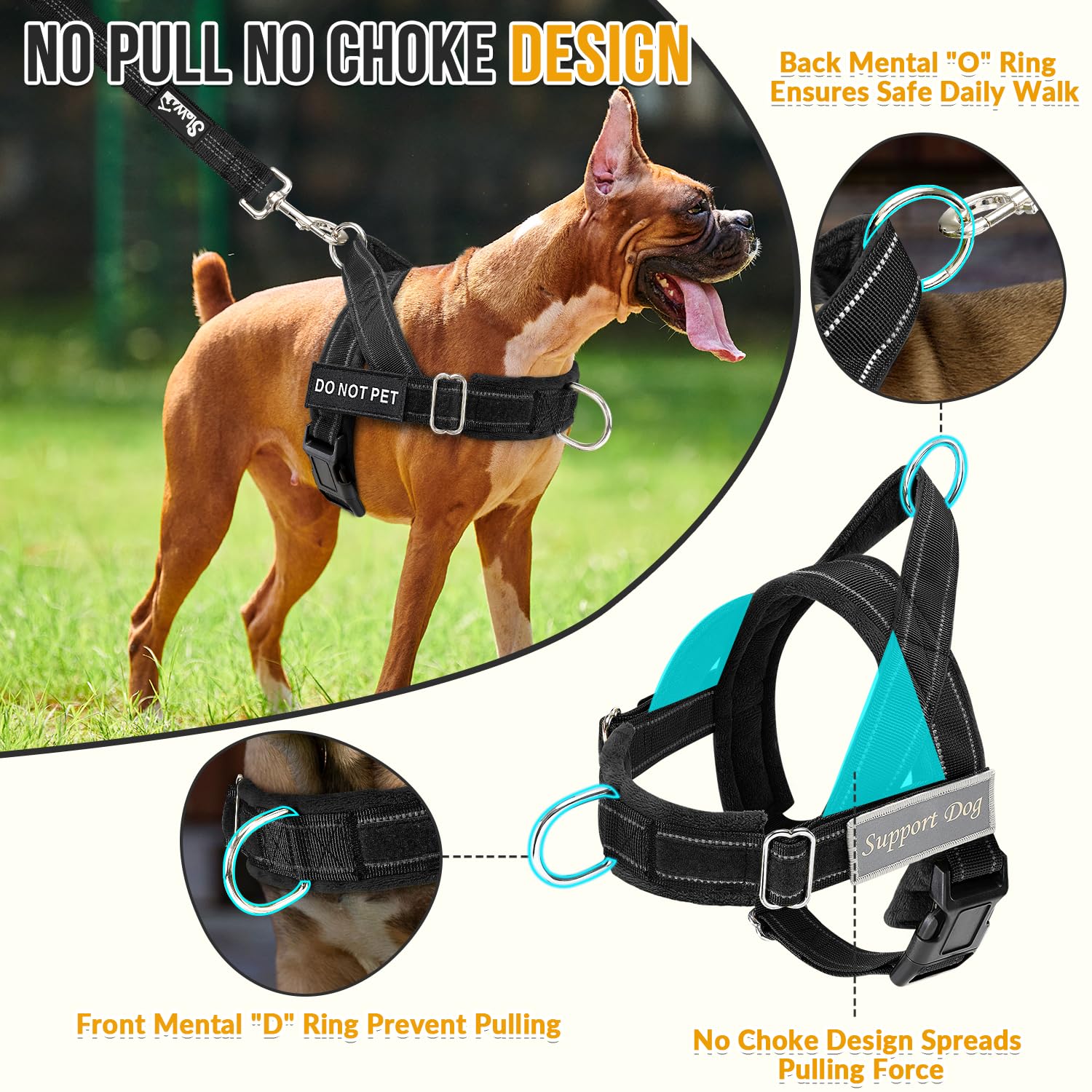 Slowton No Pull Dog Harness - Heavy Duty Dog Harness And Leash Set For Medium Large Dogs, Reflective Tactical Harness With Soft