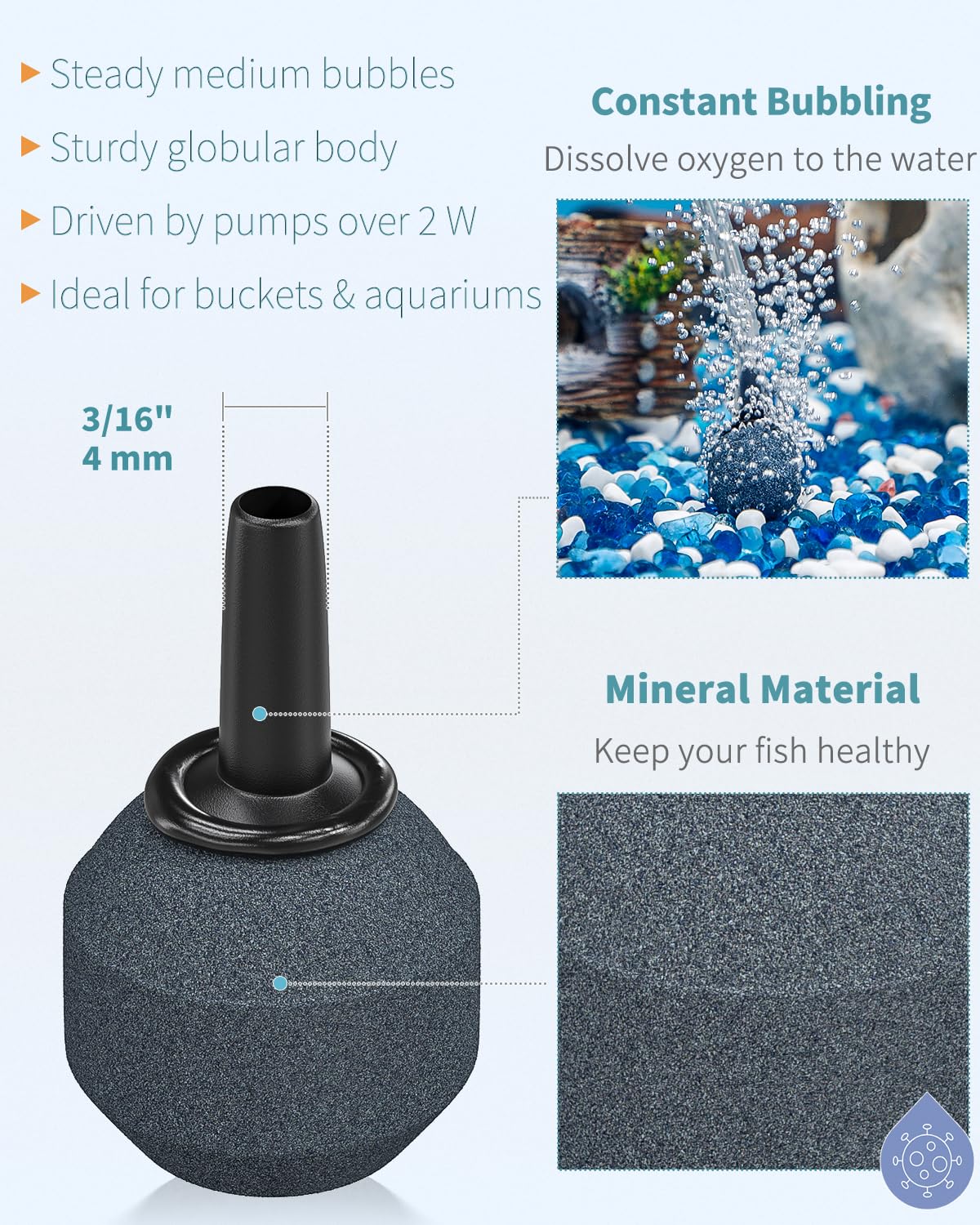 Pawfly 0.8 Inch Air Stone Ball Bubble Diffuser for Nano Air Pumps - 10 Pack, Mineral Material, Ideal for Small Buckets and Fish Tanks