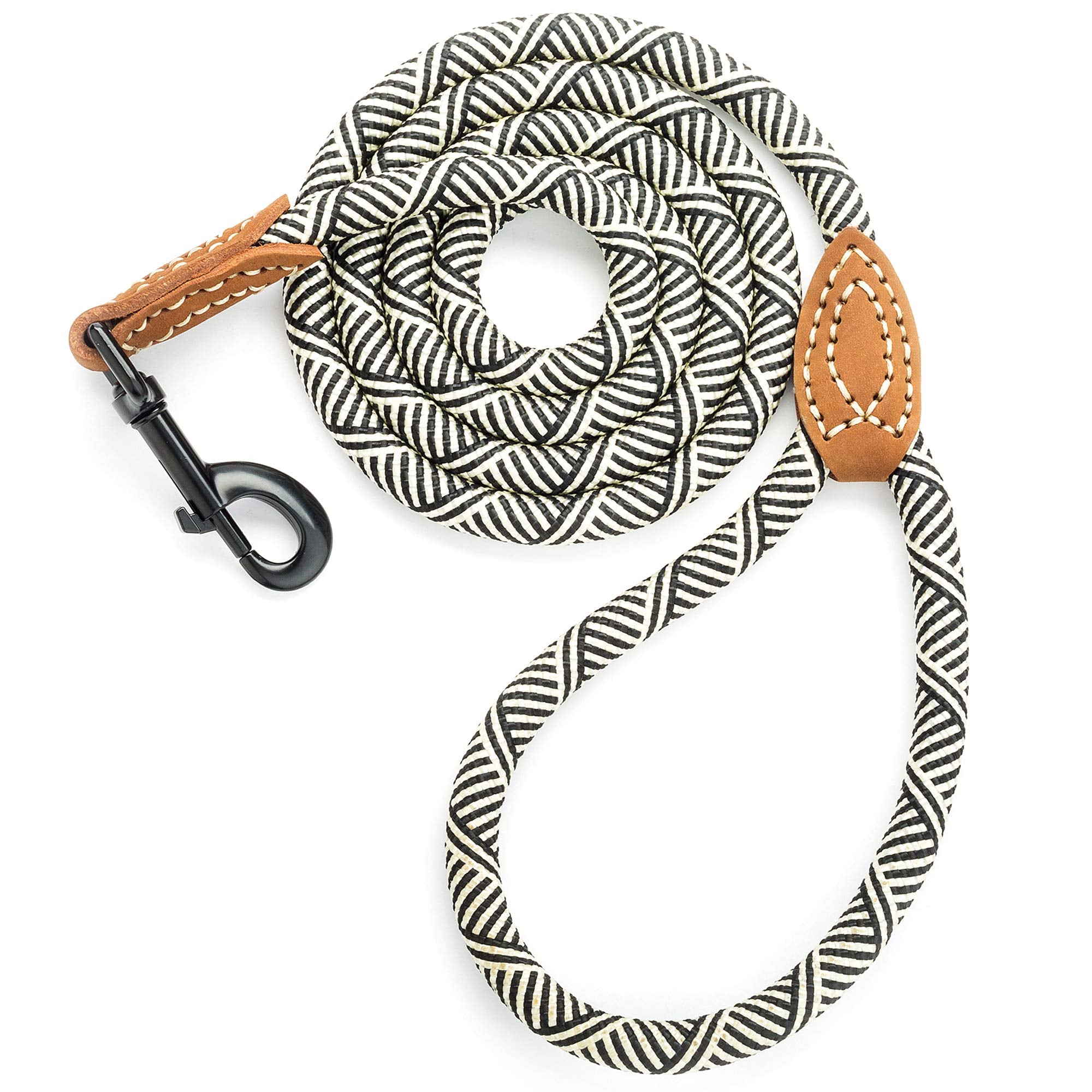 Mile High Life | Mountain Climbing Dog Rope Leash With Heavy Duty Metal Sturdy Clasp | Genuine Leather Tailored Connection With Strong Stitches (White, 48 Inch (Pack Of 1))