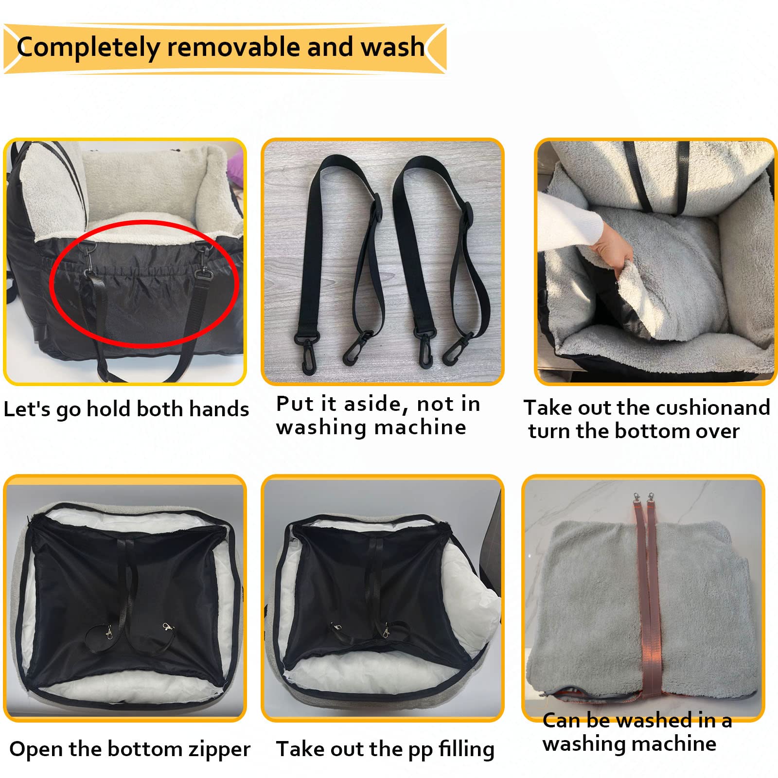 Small Dogs Car Seat,Fully Detachable And Washable Ultra Soft Car Travel Bed, With Clip-On,Two Portable Handle And Storage Pockets Puppy Dog Booster Seats,Portable Dogcar Travel Carrier Bed