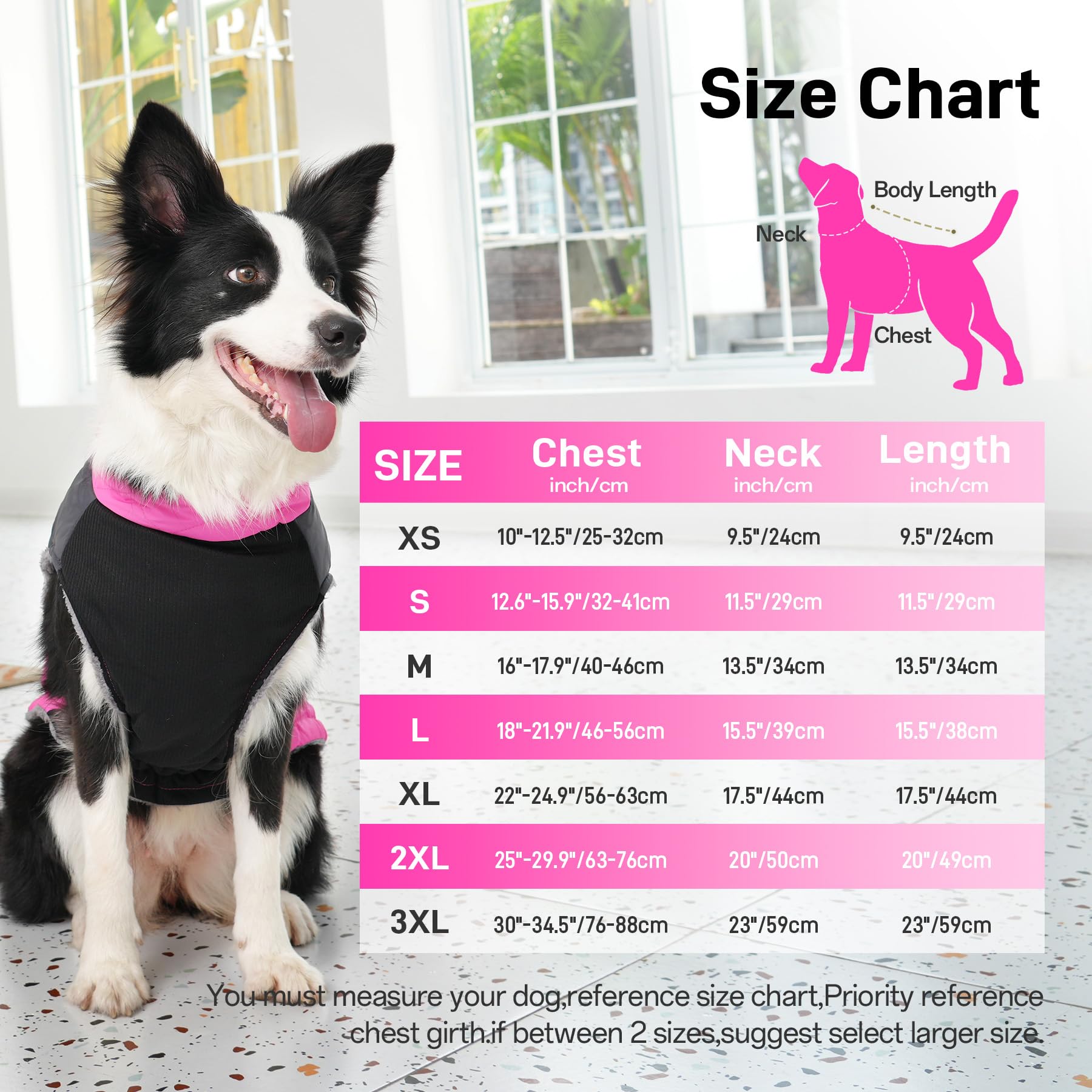 Joydaog Warm Fleece Dog Coats For Small Dogs,D-Rings Waterproof Puppy Jacket For Cold Winter,Pink M
