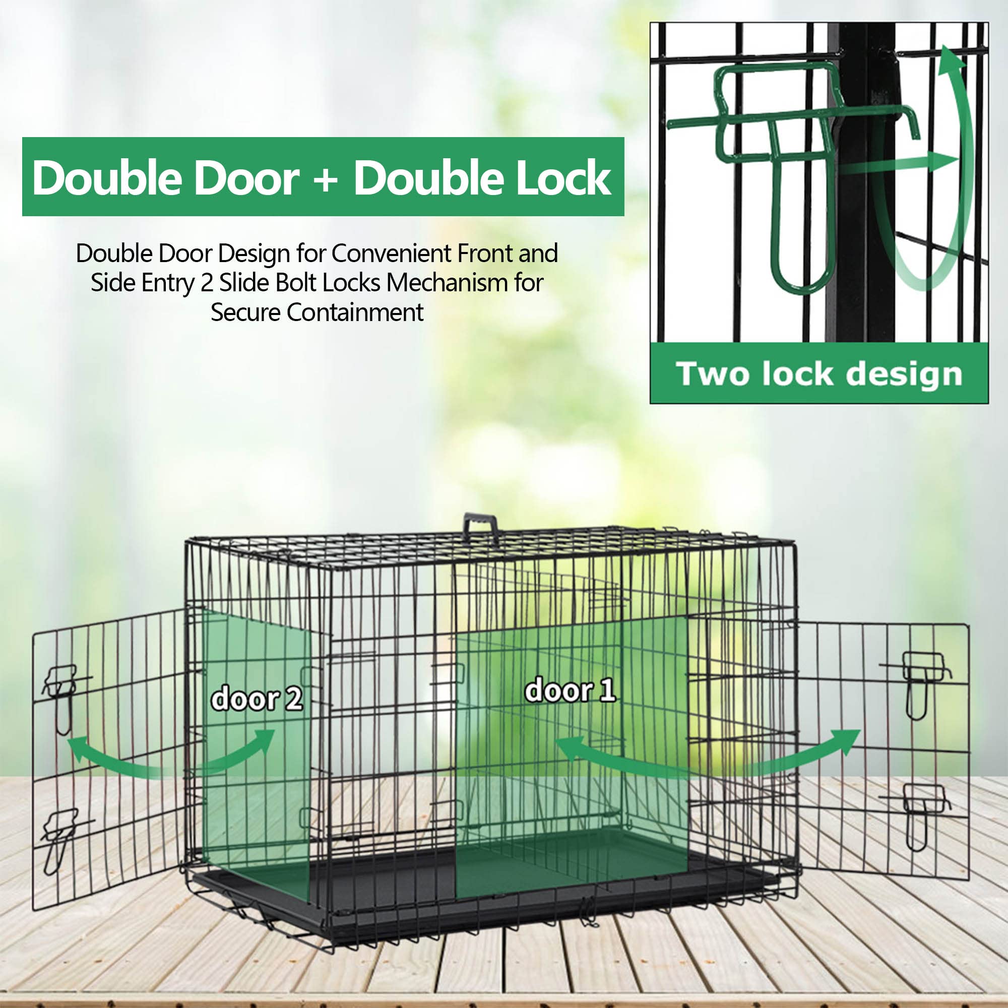 30 Inch Medium Dog Crate, Heavy Duty Dog Crates For Medium Dogs, Metal Wire Folding Dog Cage With Removable Trays, Locks, Double