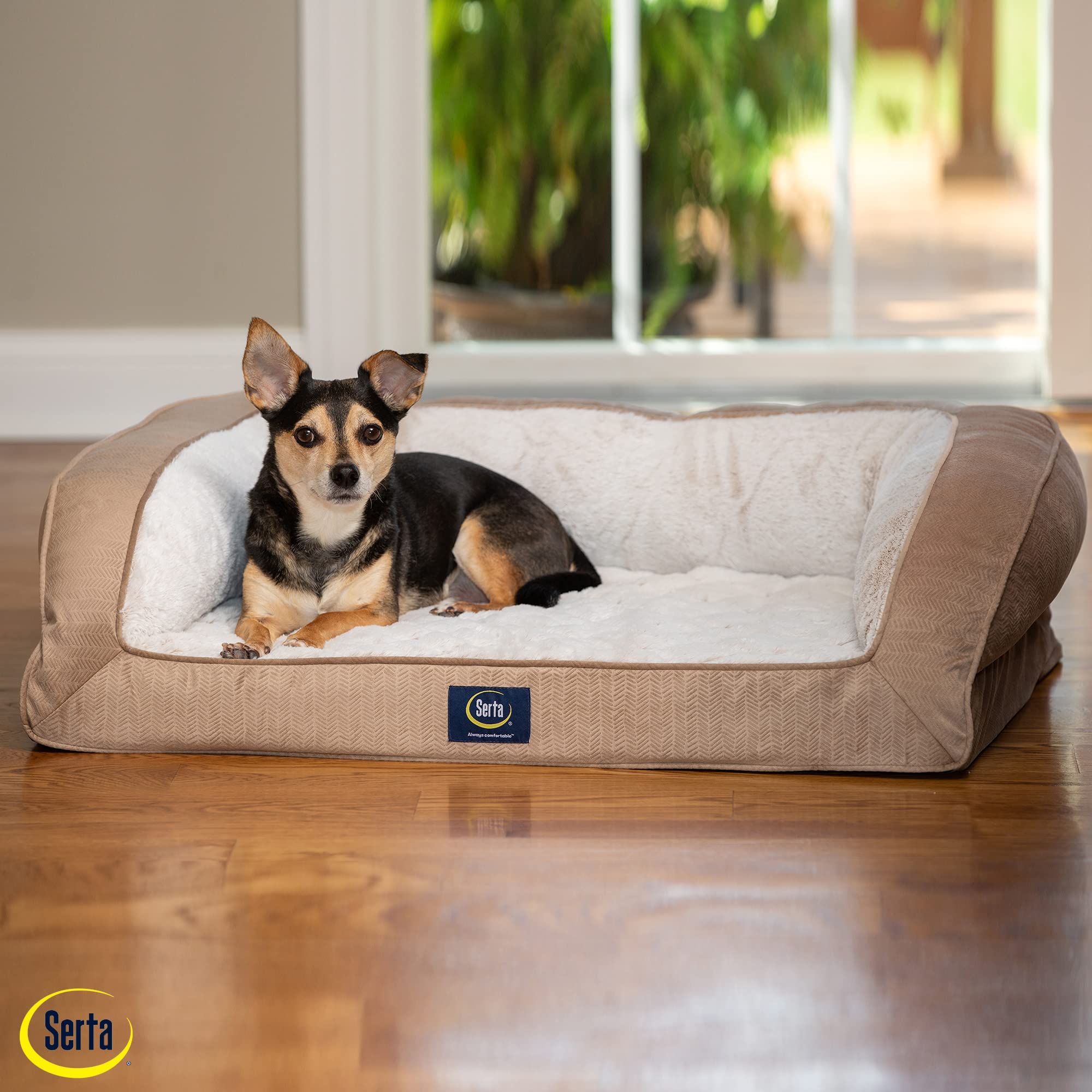 Serta Orthopedic Quilted Couch Dog Bed For Pets - Desert Sand (Large)