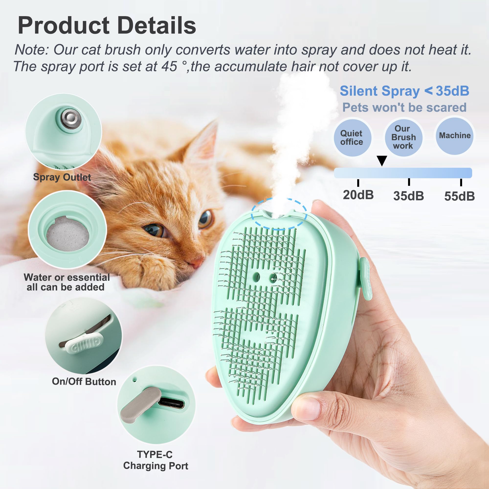Cat Steam Brush For Shedding,Self Cleaning Cat Brush With Steam,Rechargeable Pet Steam Brush,Mist Brush Comb For Indoor Cats,Cat