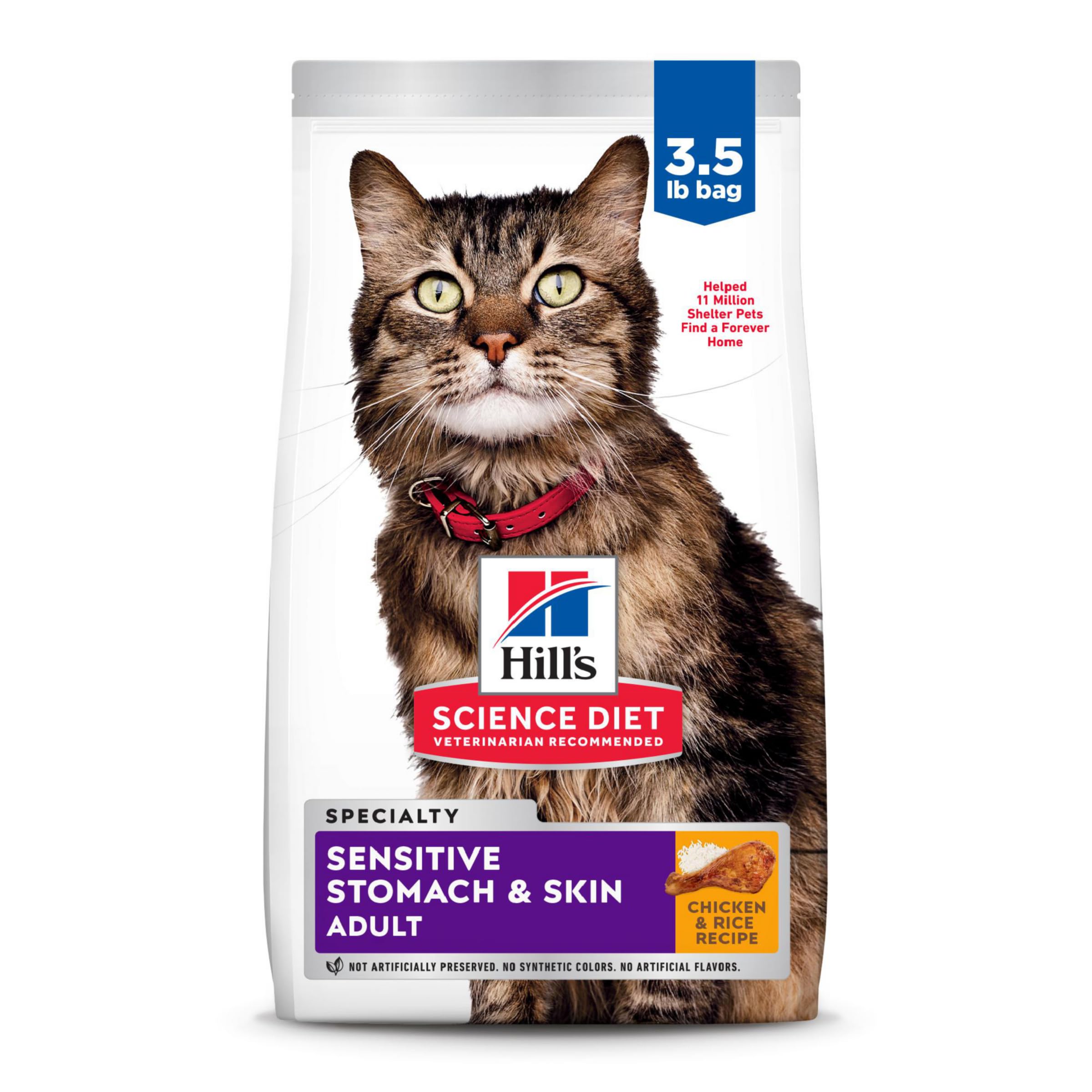 Hills Science Diet Sensitive Stomach & Skin, Adult 1-6, Stomach & Skin Sensitivity Support, Dry Cat Food, Chicken & Rice, 3.5 l