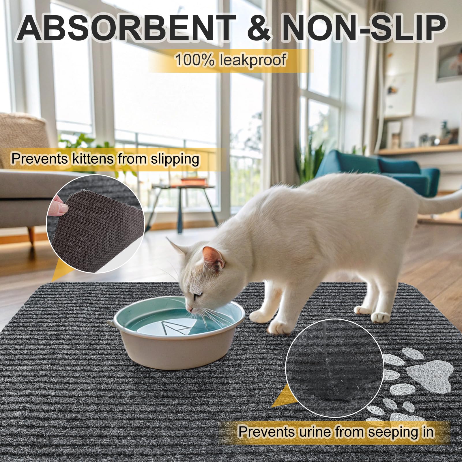 Beautyzoo Cat Litter Mat Litter Trapping Mat, 32''X 45'' Extra Large Litter Box Mat, Waterproof Kitty Litter Mat, Non-Slip Litte